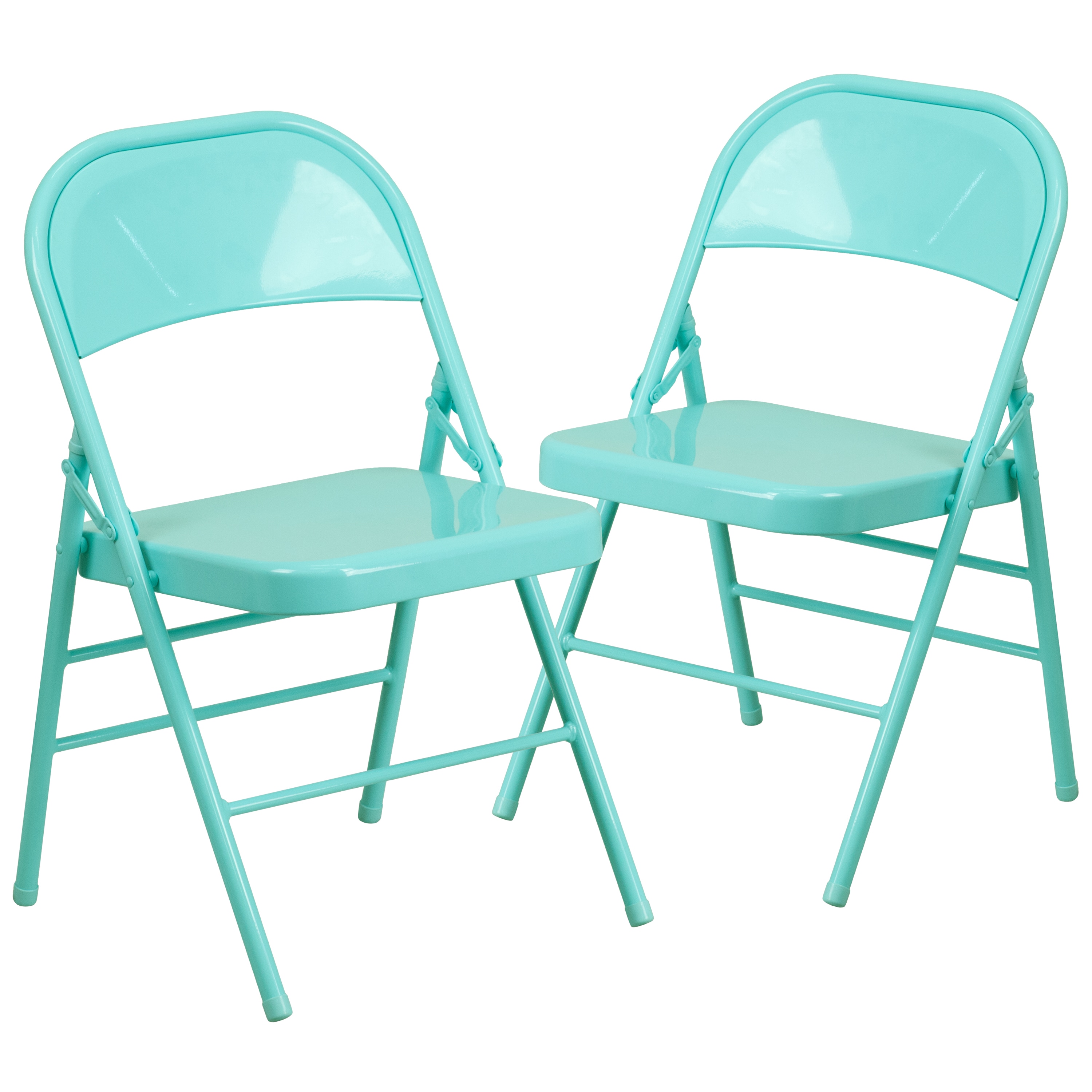 Flash Furniture 889142417507 2 Pack HERCULES COLORBURST Series Tantalizing Teal Triple Braced and Double Hinged Metal Folding Chair