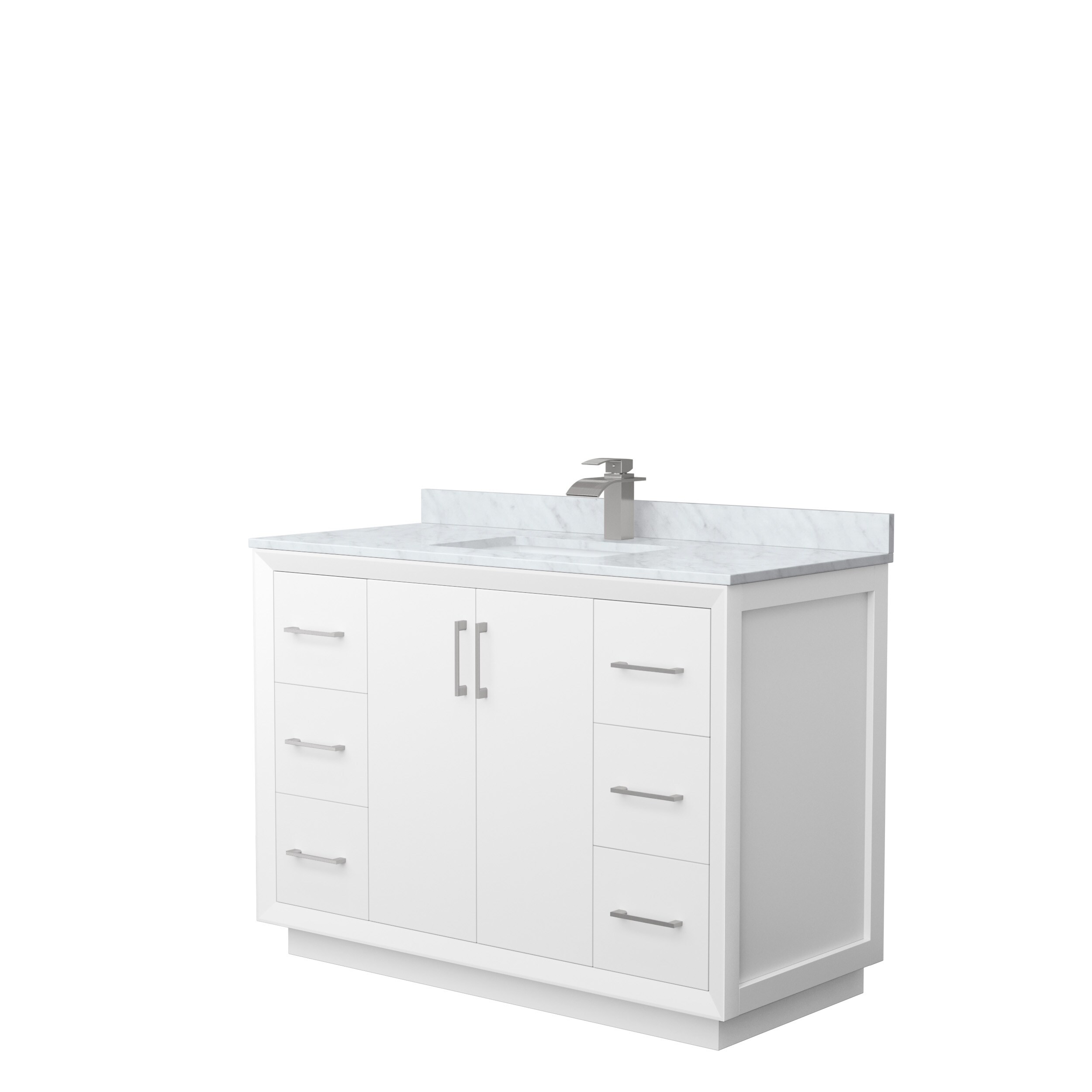 Wyndham Collection WCF414148SWHCMUNSMXX Strada 48-in White with Brushed Nickel Trim Undermount Single Sink Bathroom Vanity with White Carrara Marble Natural Marble Top