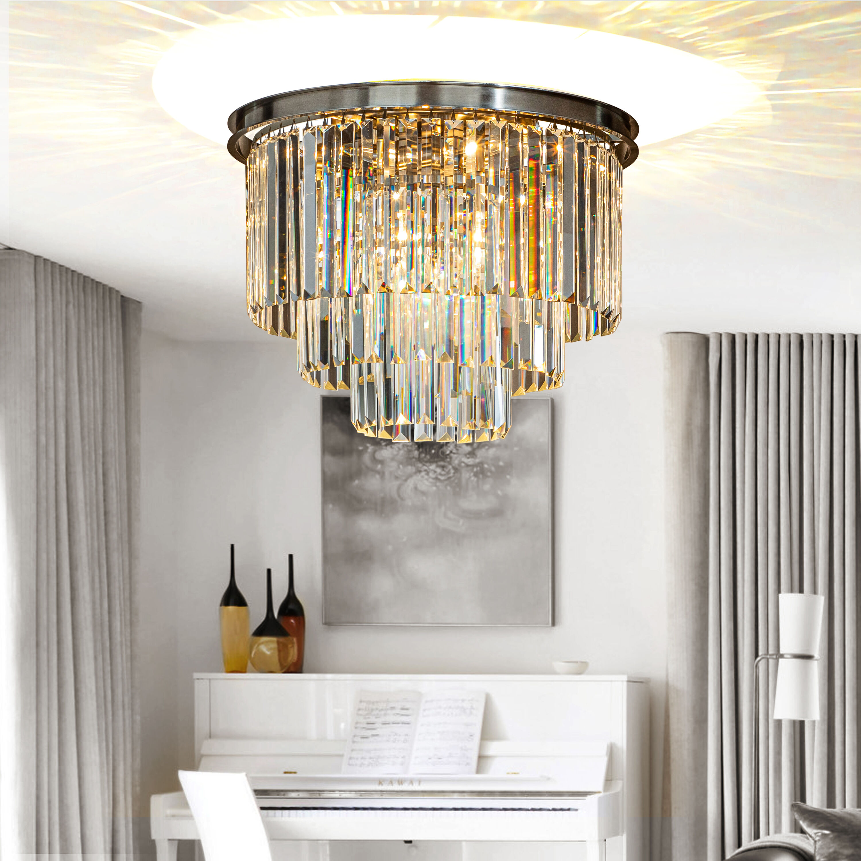 AloaDecor Lighting LC7042D50SN08A 6 -Light 20-in Polished Nickel Flush Mount Light