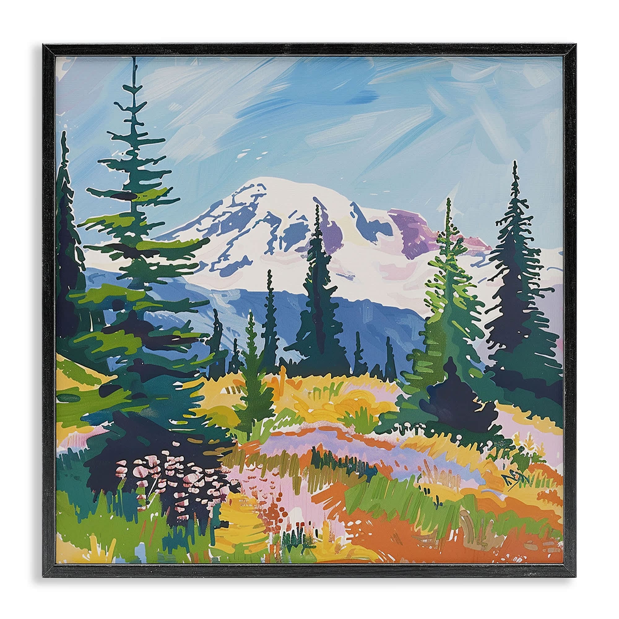 Stupell Industries BS-369-FR-17X17 Peaceful Mountain Valley Scenery Black Framed Giclee Art By Walker Noble 17 x 17