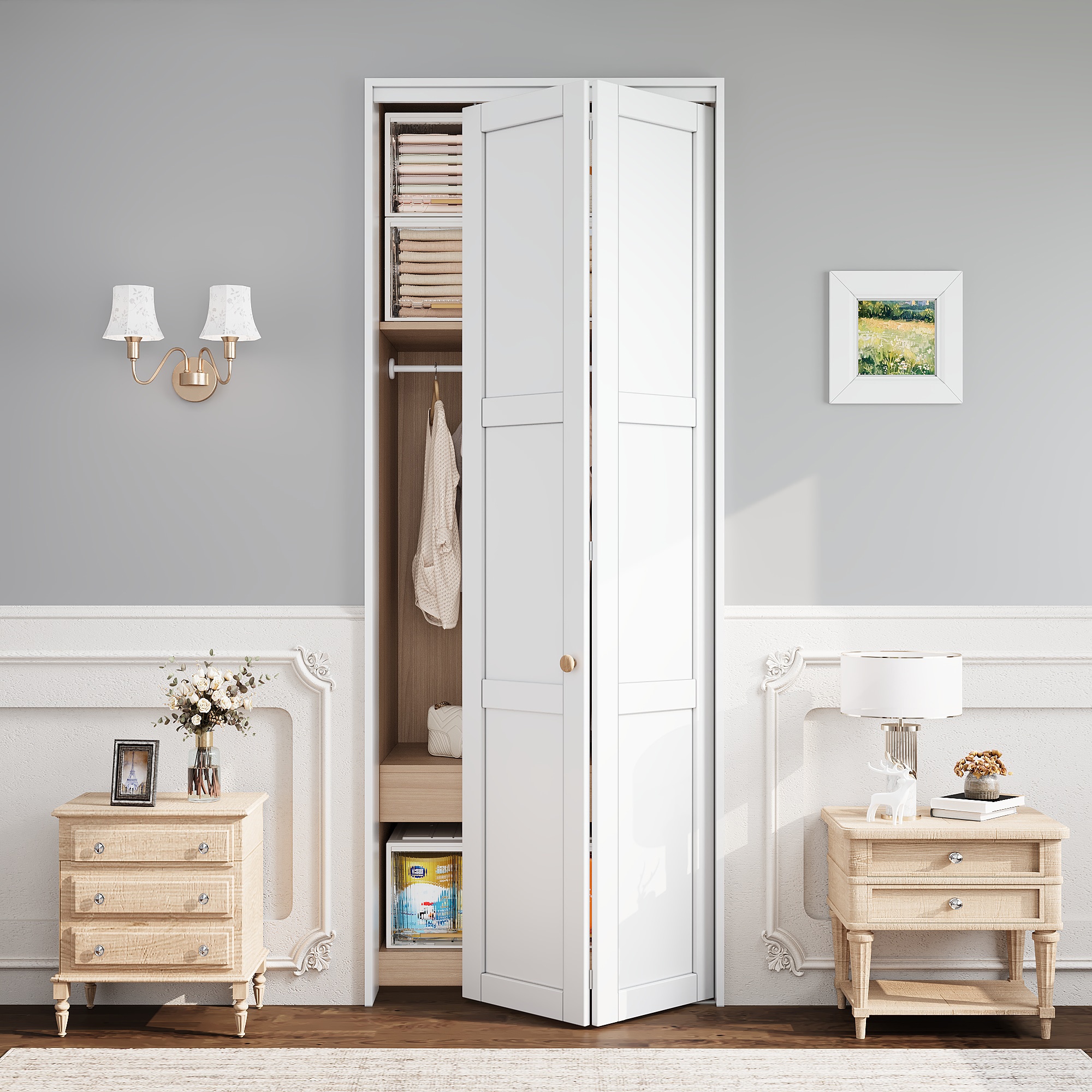 JUJUBON 30-in x 96-in White 1-panel Mirrored glass Smooth Solid