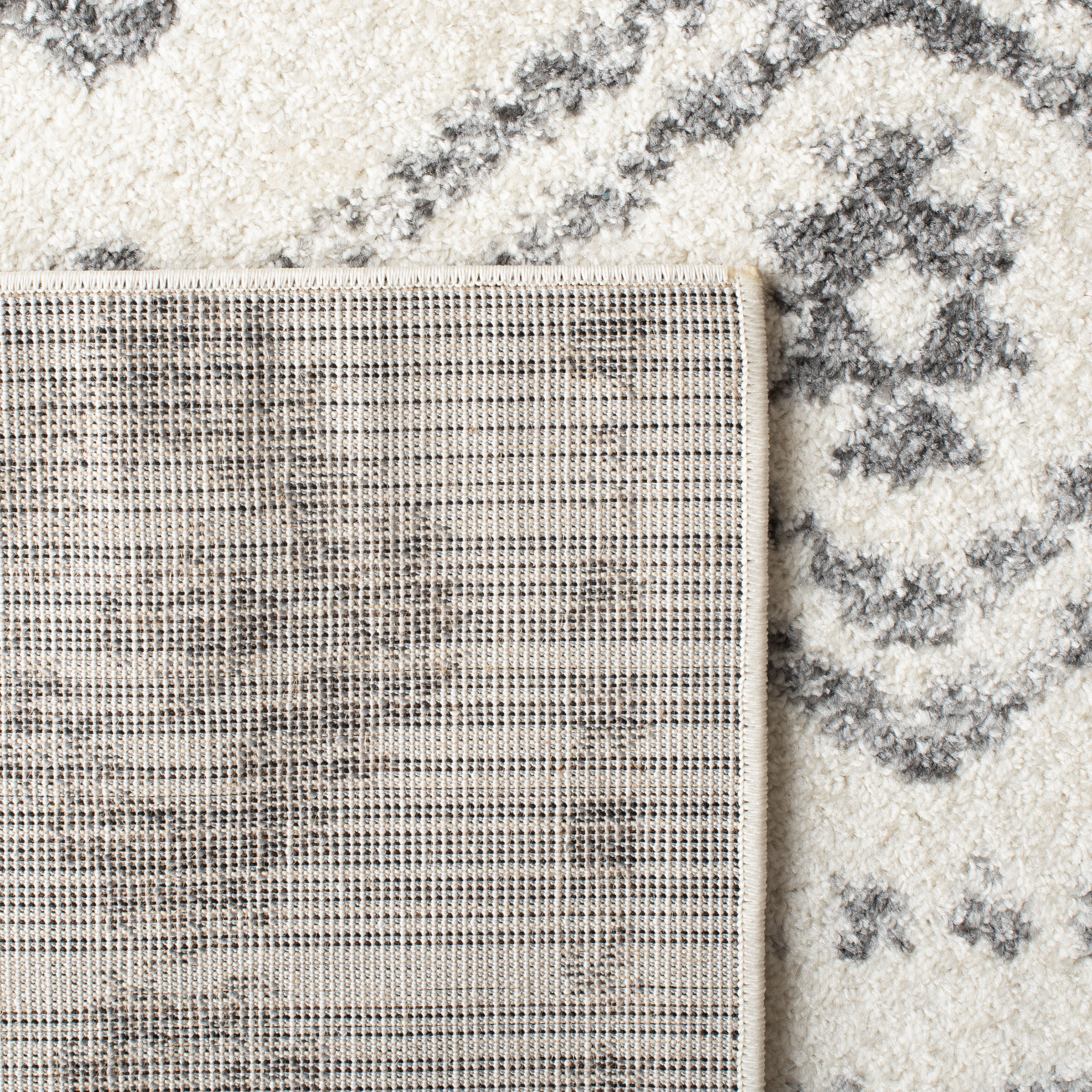 Ivory and Gray Square Hand-Knotted Synthetic Area Rug