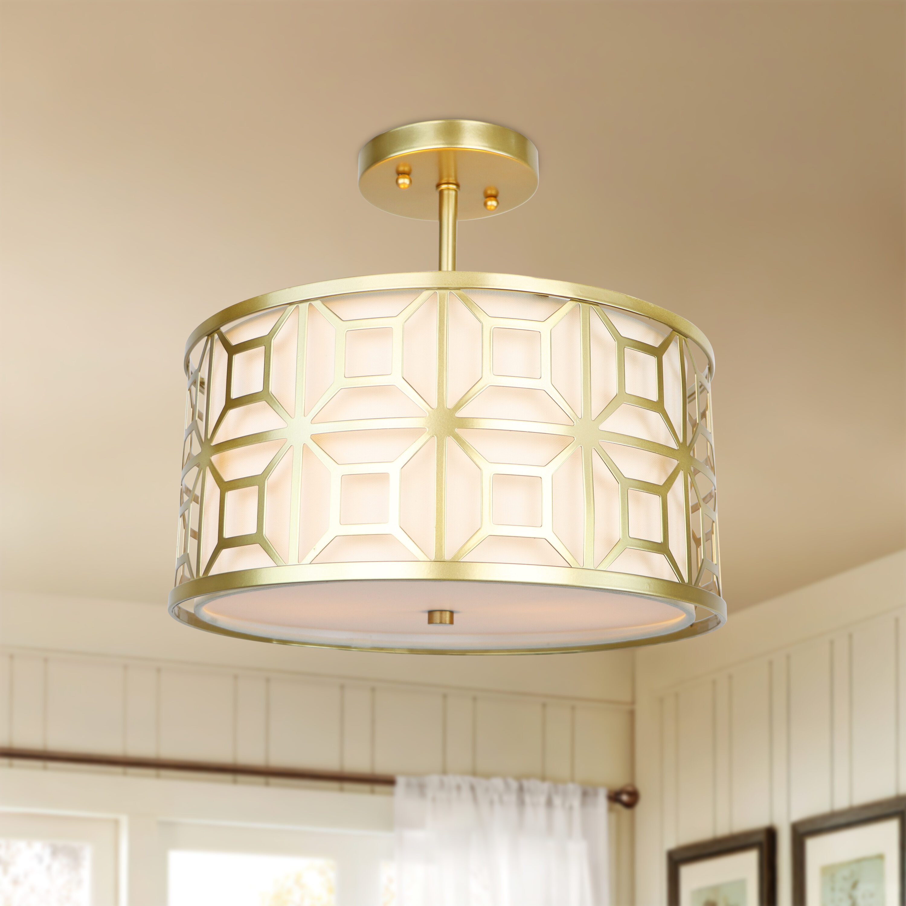 LTMATE LSWL084-SG JAZAVA 2 -Light 13-in Matte Gold Semi Flush Mount Light