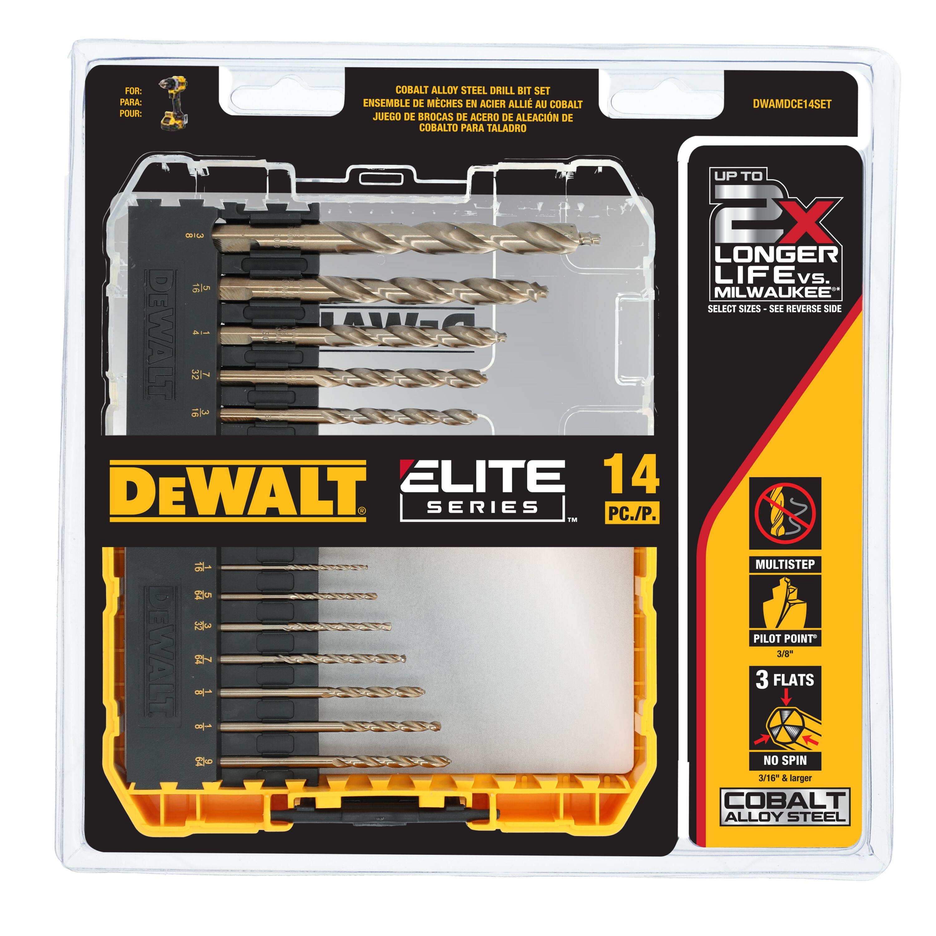 DEWALT DWAMDCE14SET ELITE SERIES 14 -Piece x Cobalt alloy steel Jobber length Twist Drill Bit Set