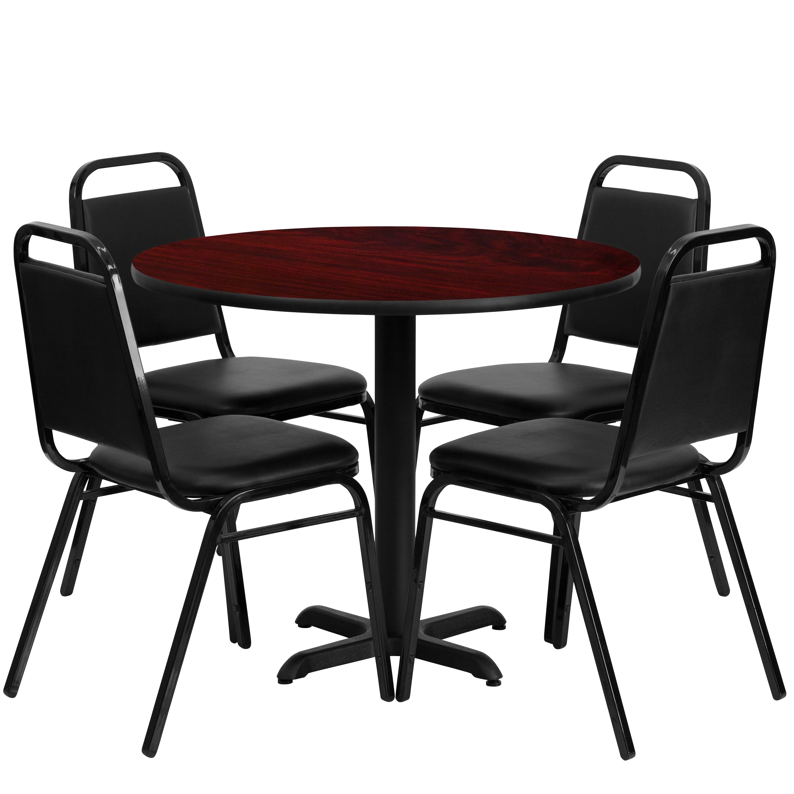 Flash Furniture 847254047357 Mahogany Top/Black Vinyl Seat Traditional Dining Room Set with Round Table ( Seats 4 )
