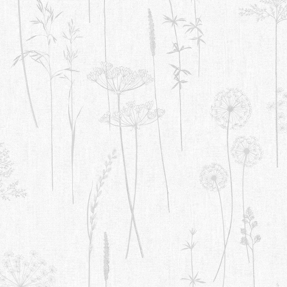 Graham & Brown 104888 Simplicity 56.0-Sq. Feet Silver Vinyl Textured Floral Unpasted Wallpaper