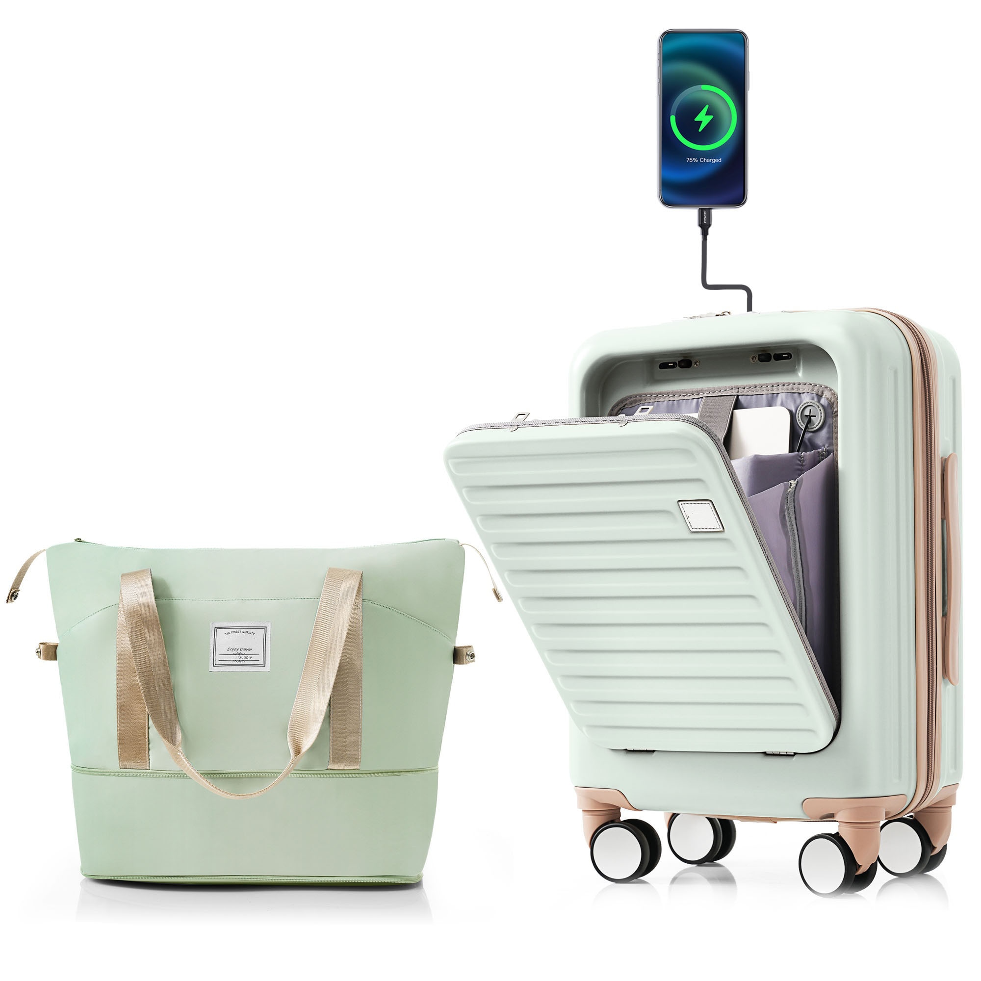 SINOFURN SYD9600009GN 14.9x8.6x21.6 Light Green Plastic Hardshell Suitcase set 2 -Bag