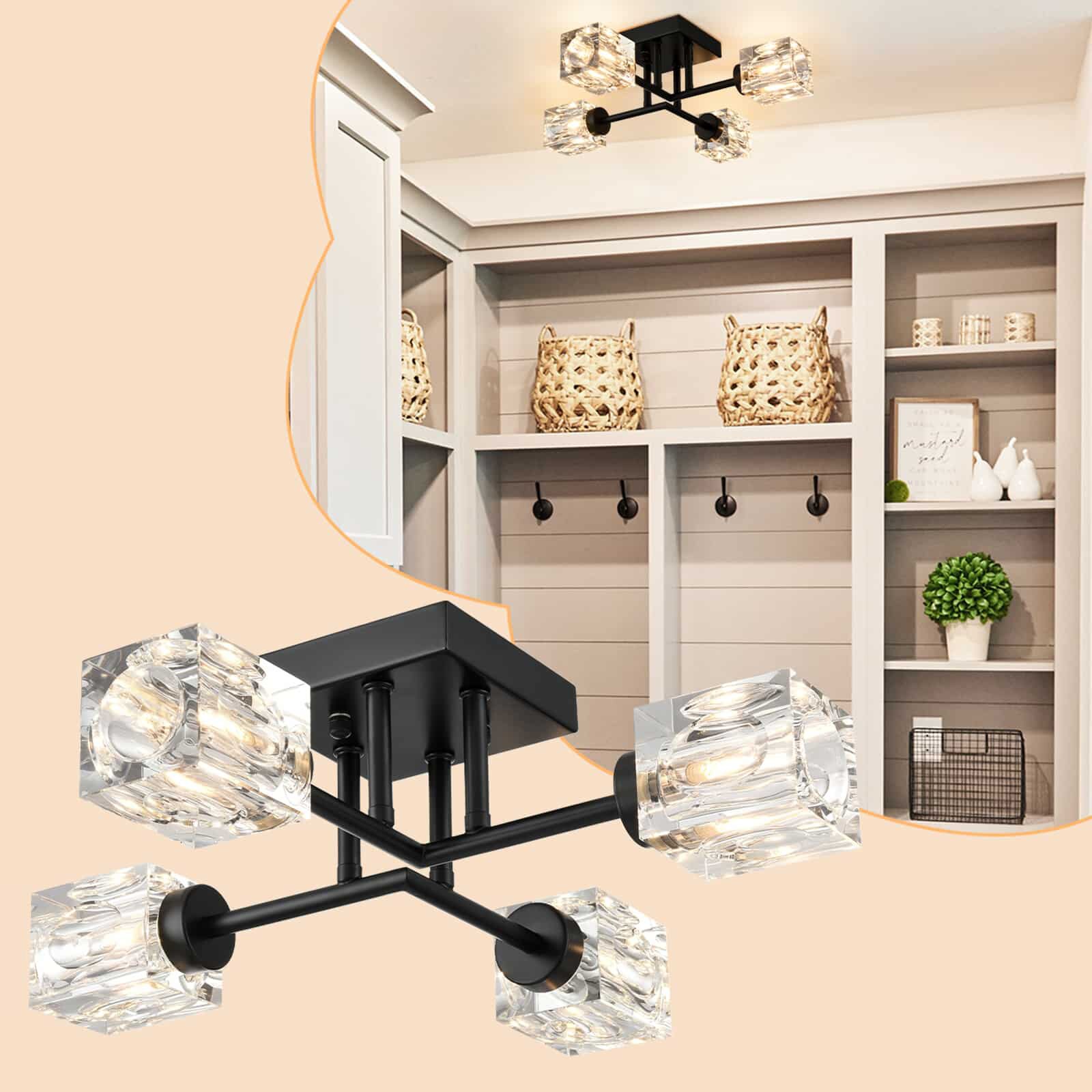 Claxy Crystal 4 -Light 18-in Polished Black Semi Flush Mount
