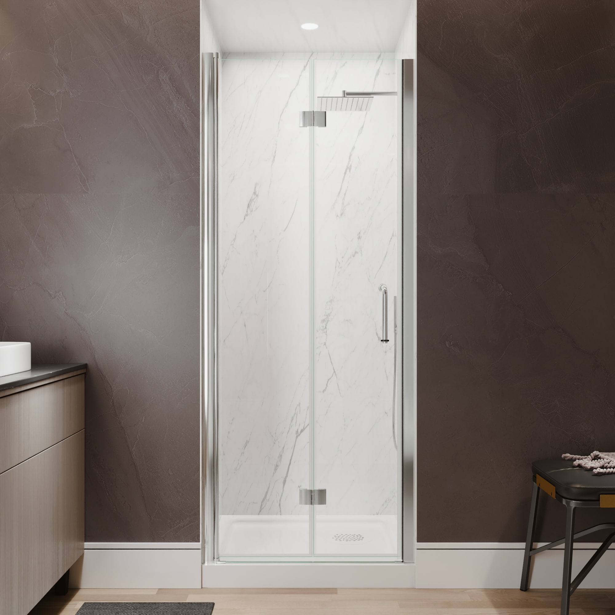 AAZJ HS Bifold Shower Doors Polished Chrome 30-in to 31-in W x 72-in H Semi-frameless Clear Glass Buttress Bifold Shower door