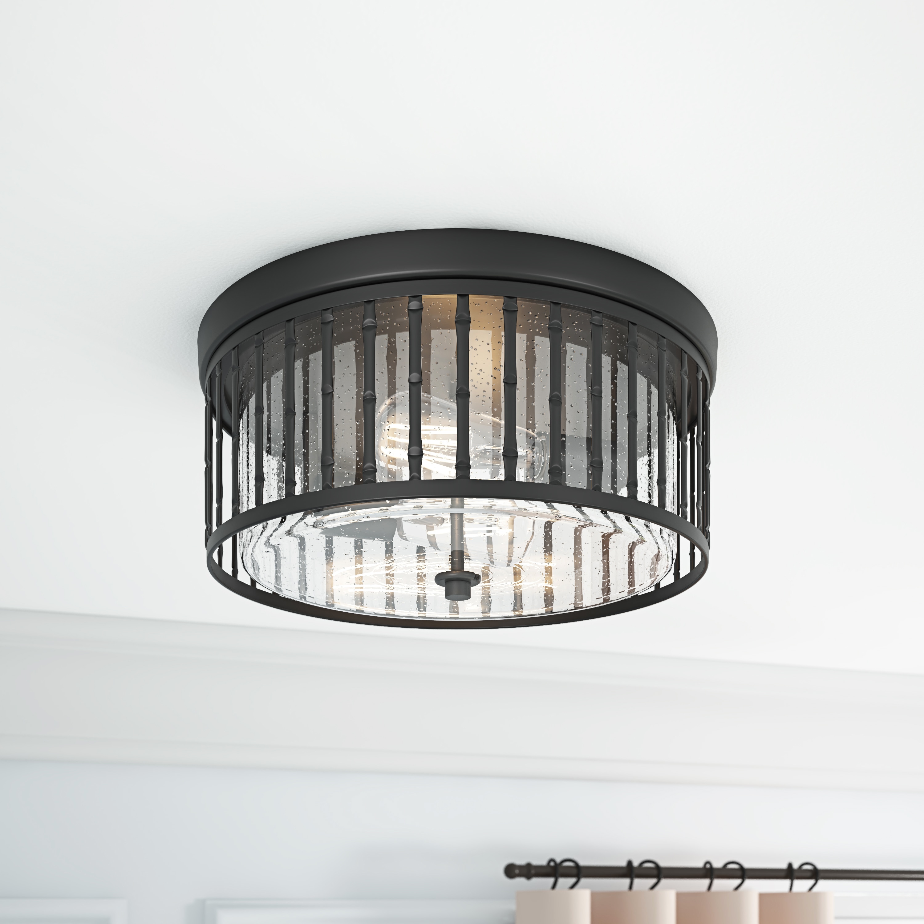 Aiwen C-NW-C23R 2 -Light 13.77-in Black Flush Mount Light