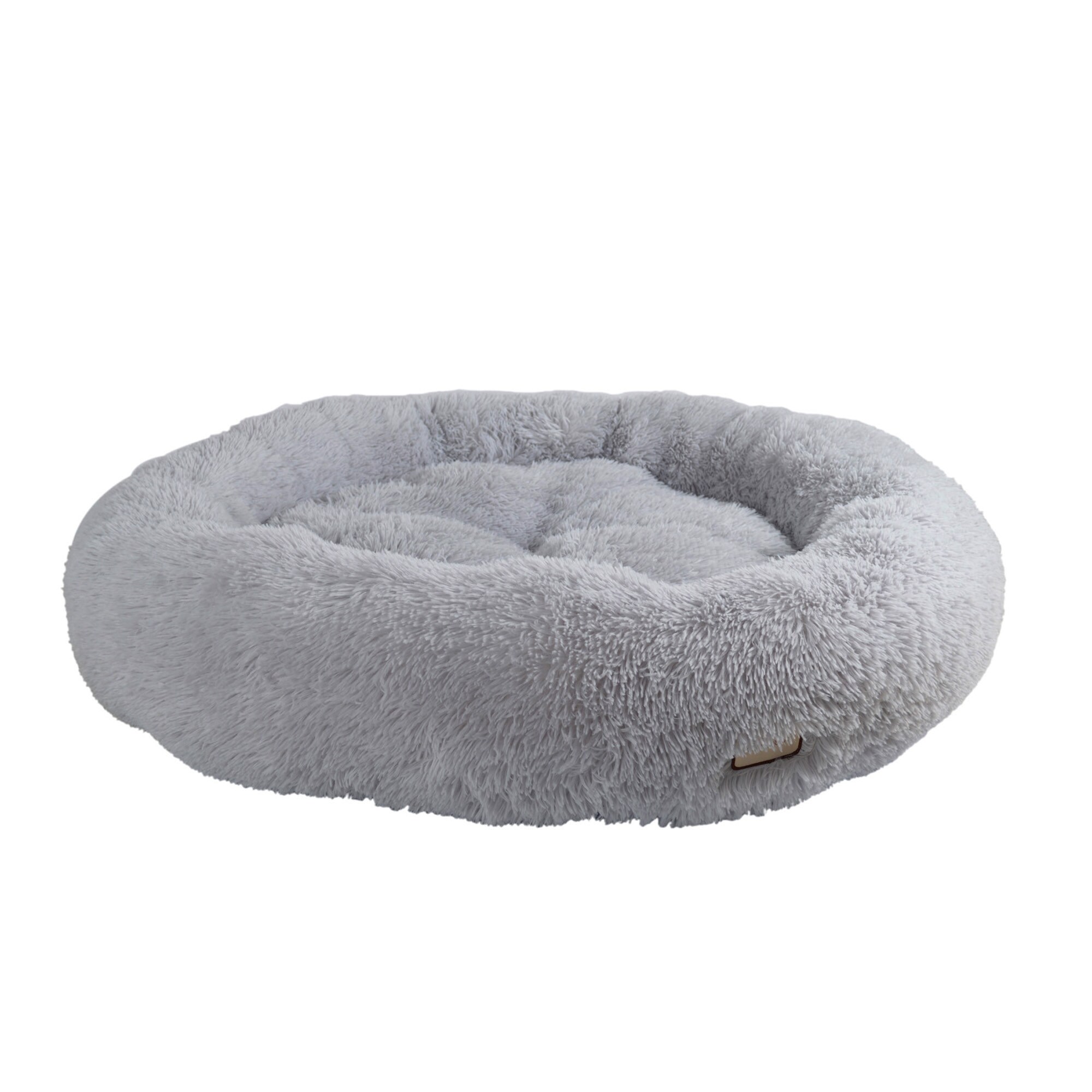 Large Gray Plush Round Faux Fur Pet Bed