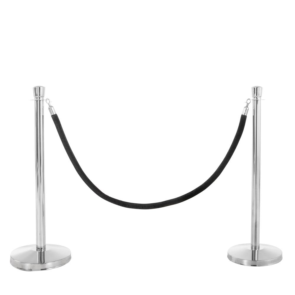 72 Black Velour Rope & Taper Top Rope Stanchion Set in 3 pcs Mirror Finished 
