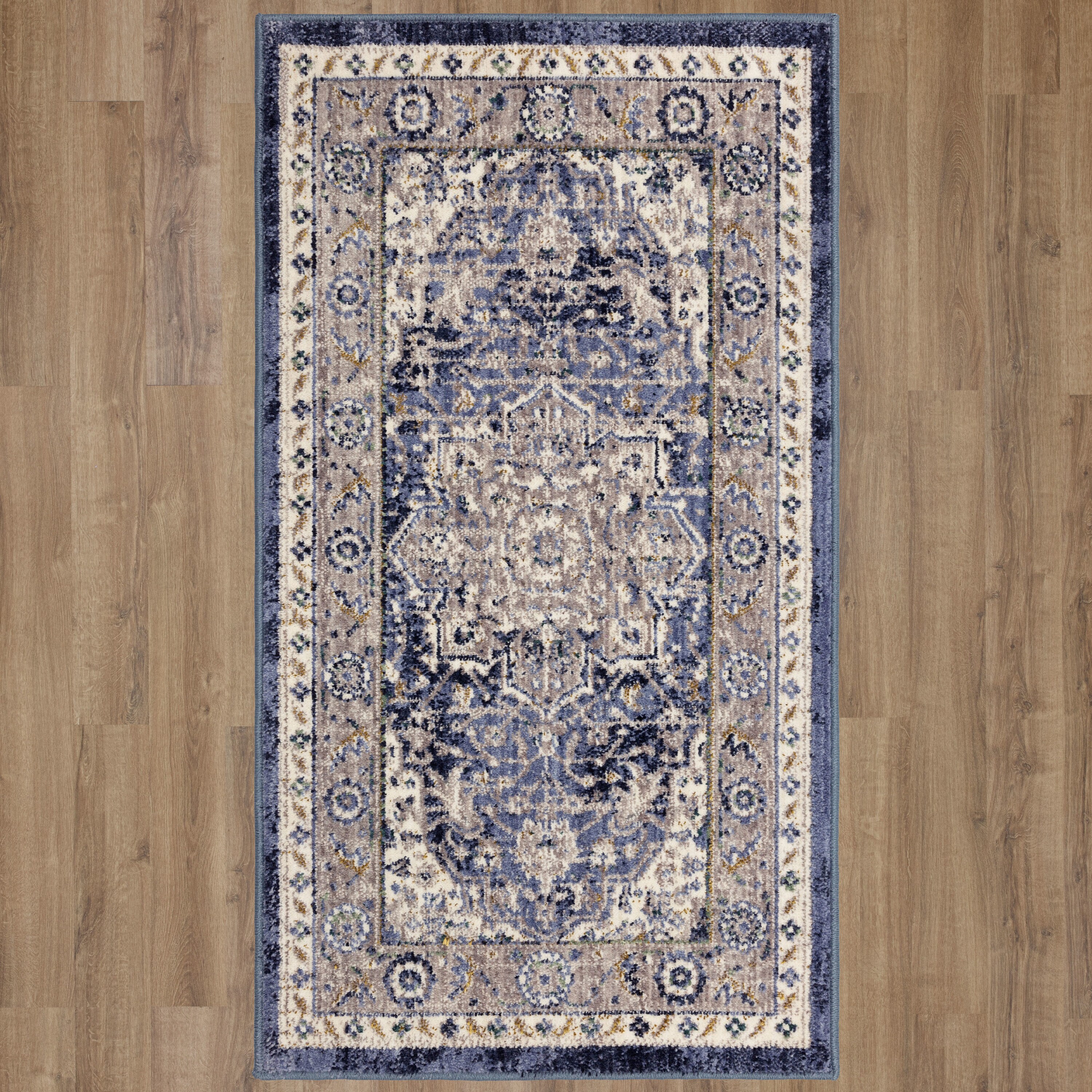 allen + roth Evelyn 2 X 8 (ft) Blue Indoor Geometric French Country Runner  Rug in the Rugs department at