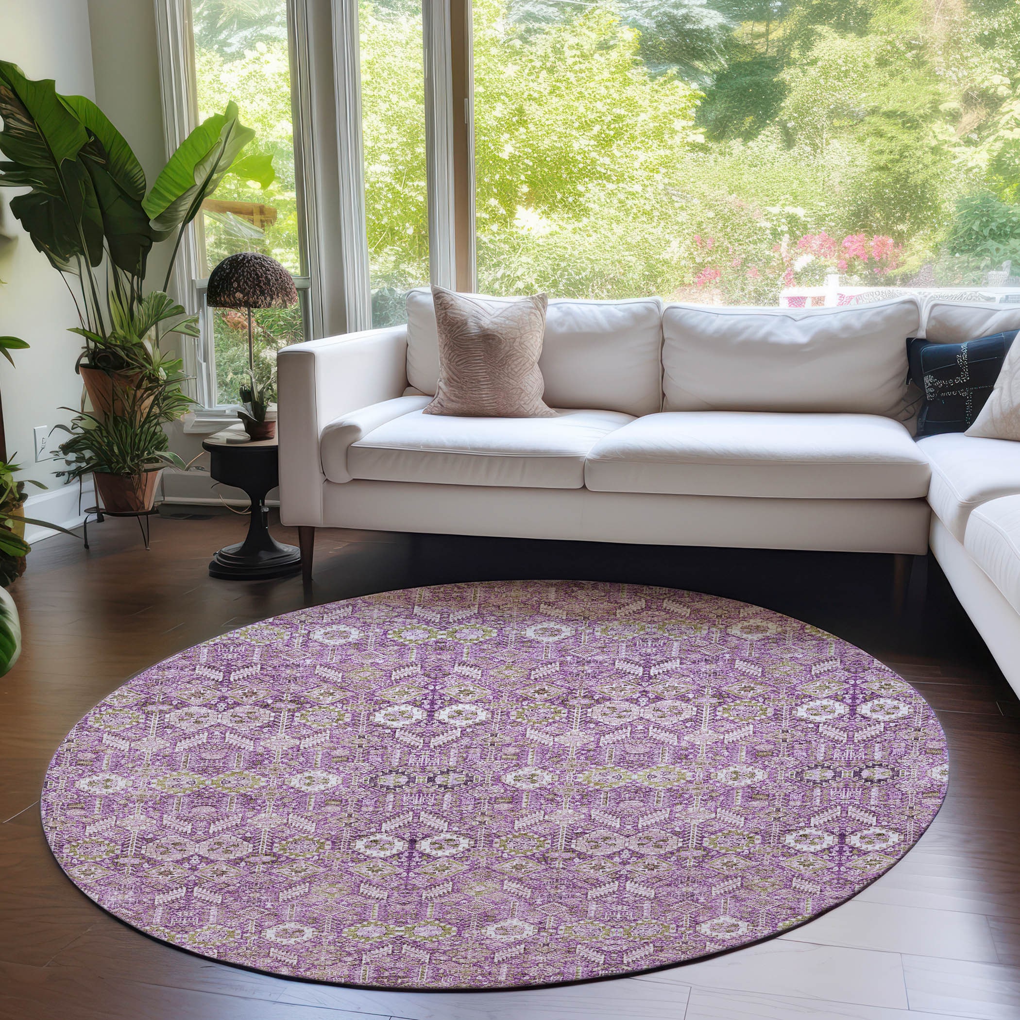 Addison Rugs ACN574LV8RO Chantille ACN574LV 8 x 8 (ft) Polyester Lavender Round Indoor/Outdoor Abstract Bohemian/Eclectic Machine washable Area rug