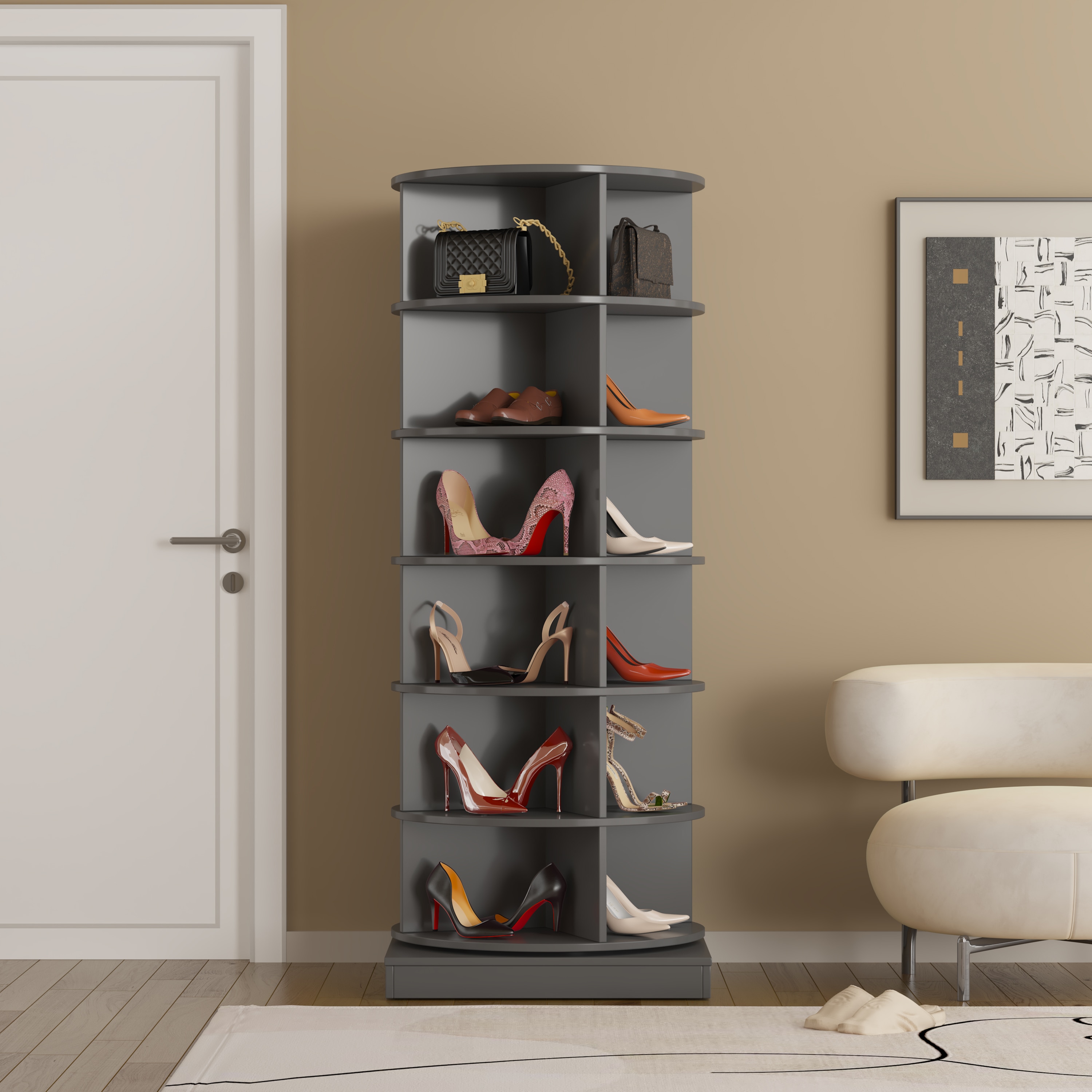 LUXEYARD Grey 360 Rotating shoe cabinet 6 layers