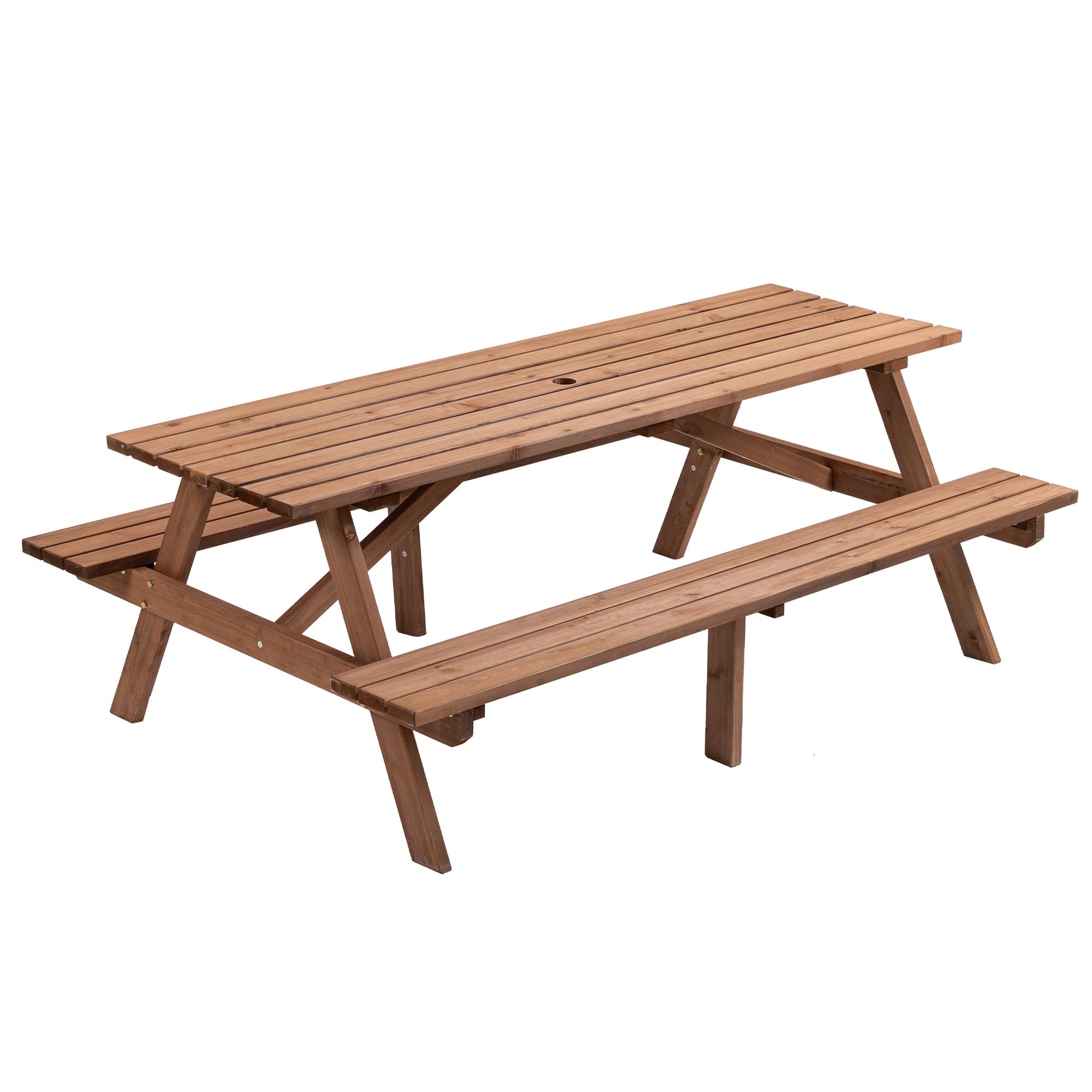 Aoibox - Brown Fir Wood Picnic Table 75 in L x 50.2 in W x 27.6 in H with Two Benches 2220 lb Ca...