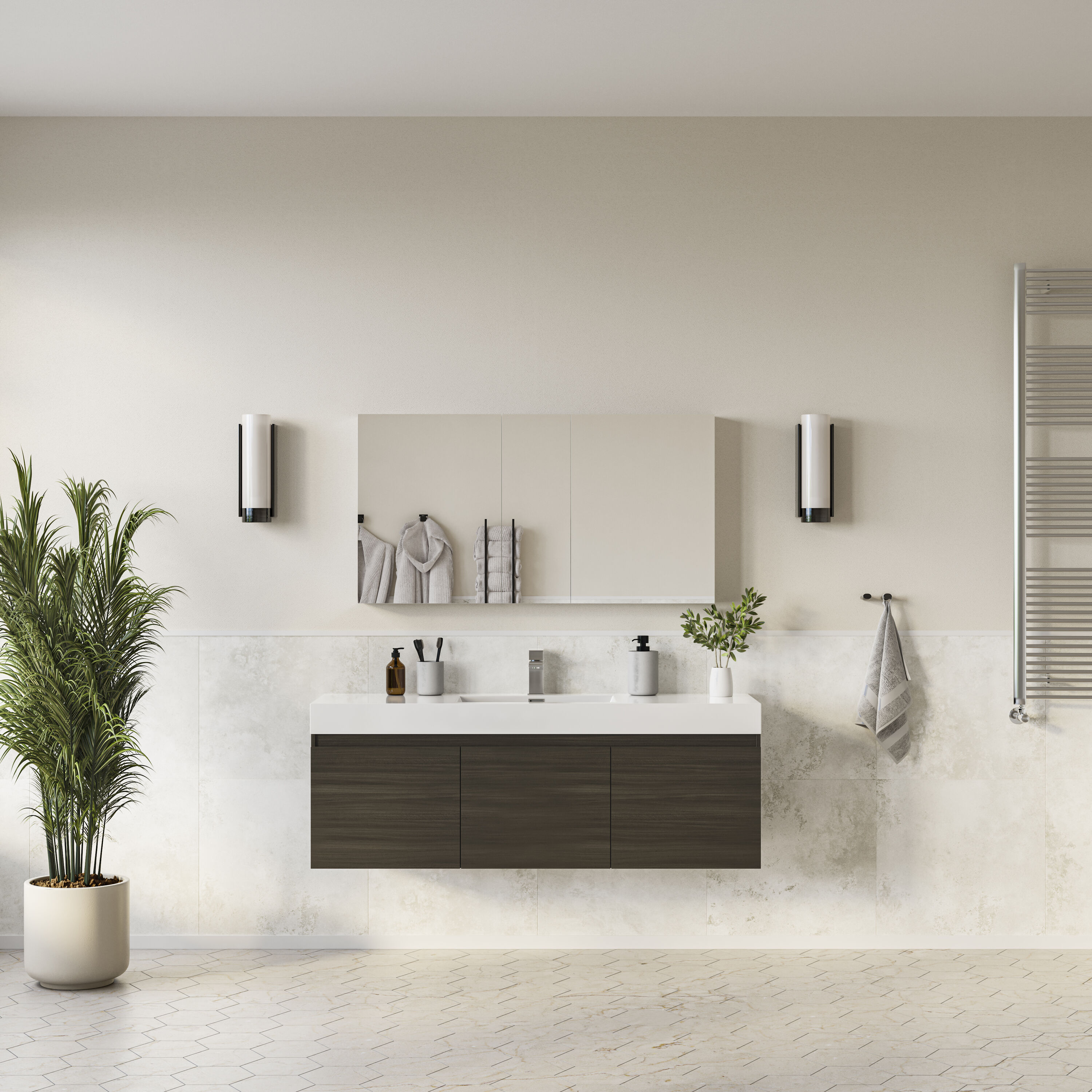 Fresca FVN8041GO Mezzo 60-in Gray Oak Single sink Floating Bathroom Vanity with White Acrylic Top