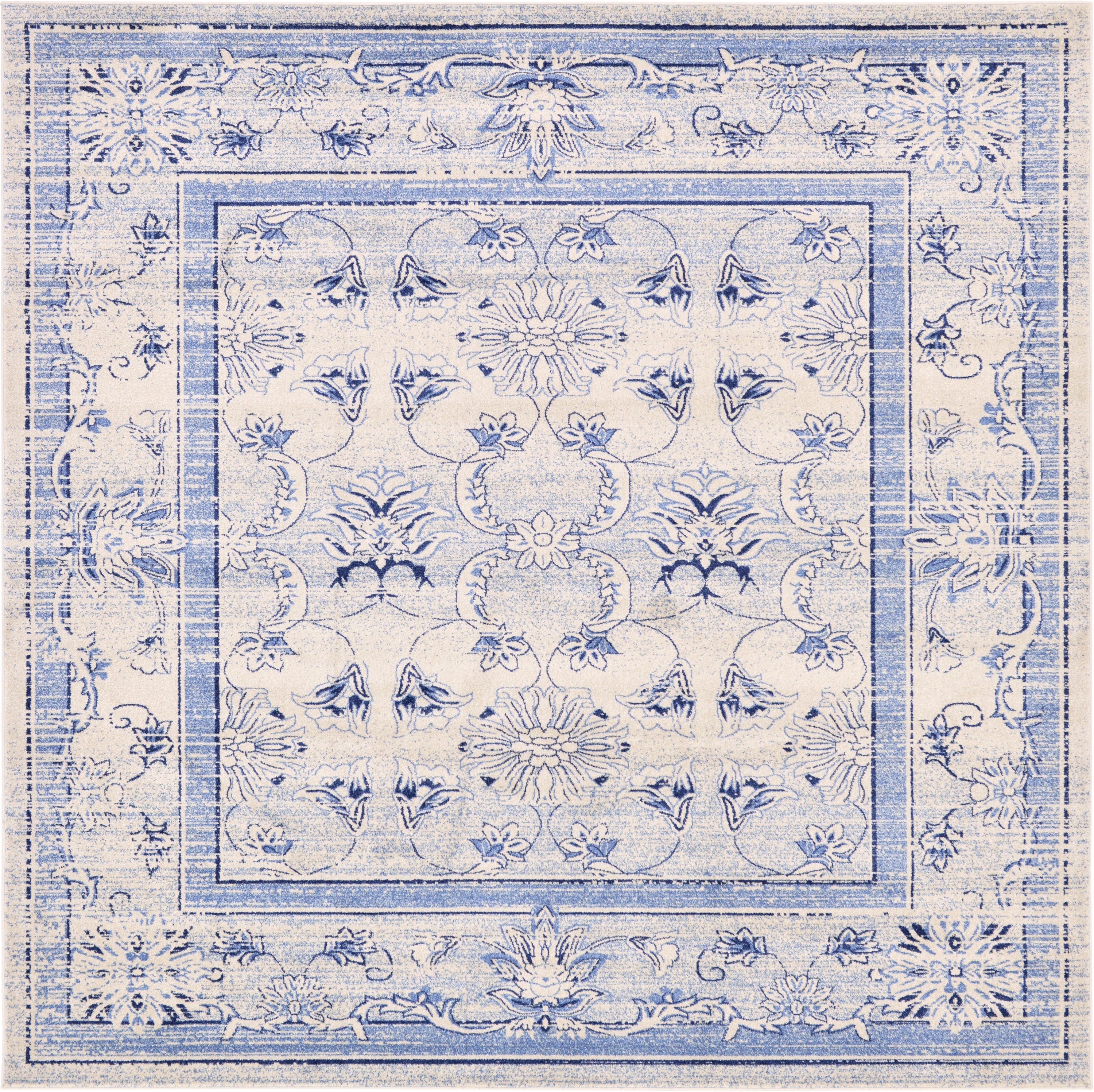 Unique Loom 3121701 Botanica La Jolla 10 x 10 (ft) Loomed Polypropylene Blue/Ivory Square Indoor Floral/Botanical Farmhouse/Cottage Area rug