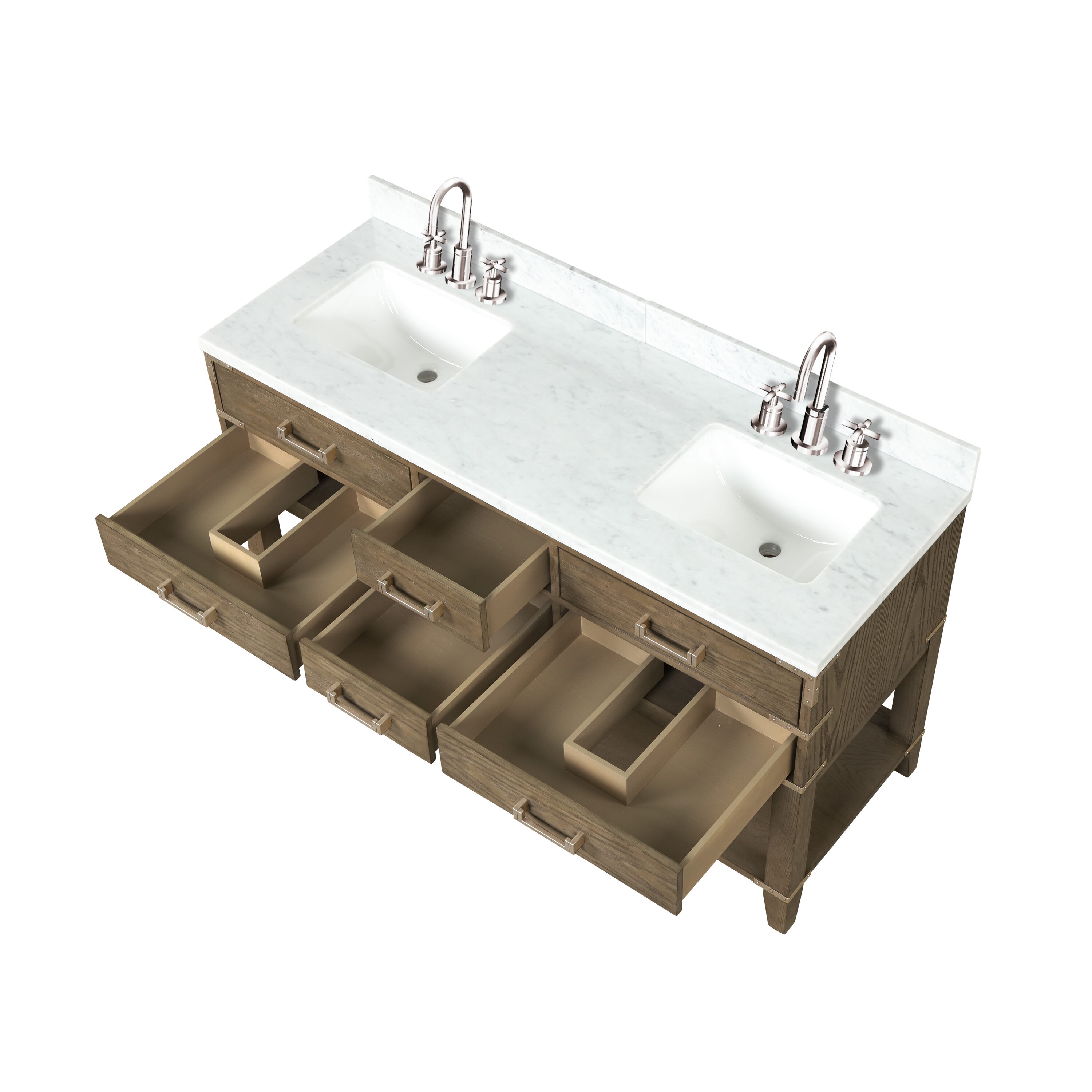 Lexora LVGR60DR111 Greenberg 60-in Grey Oak Undermount Double sink Bathroom Vanity with White Carrara Marble Marble Top (Mirror Included) (Faucet Included)