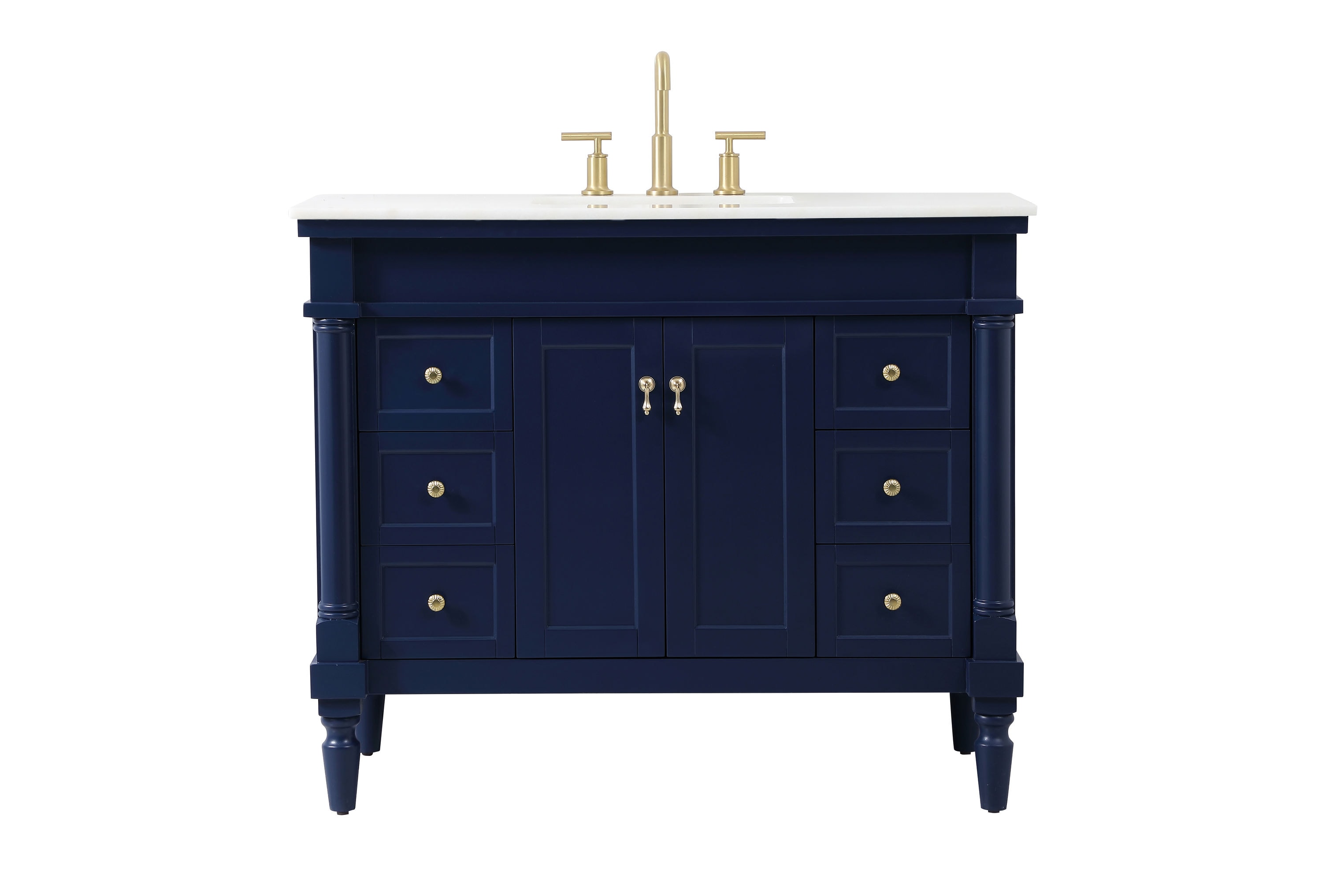 Elegant Decor HF39126BL Home Furnishing 42-in Blue Undermount Single sink Bathroom Vanity with White And Brown Vein Marble Top