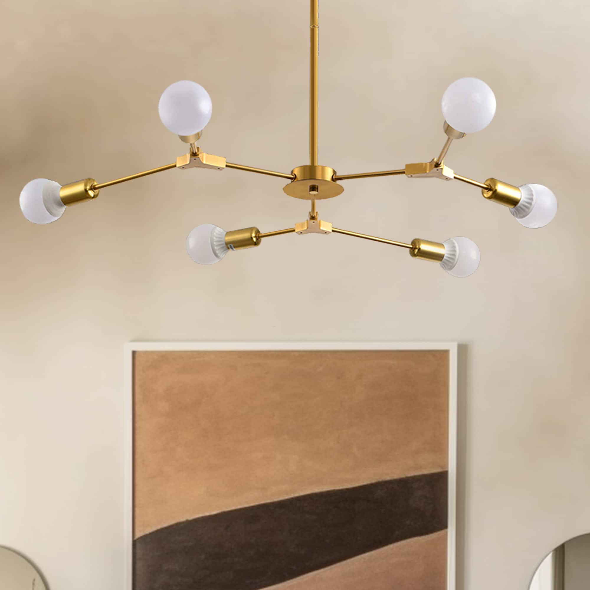 YANSUN L-DZ128G 6 -Light Gold Mid-century Bare bulb For Use in Bedrooms, Dining Rooms, Foyers, Kitchens, Living Rooms Chandelier