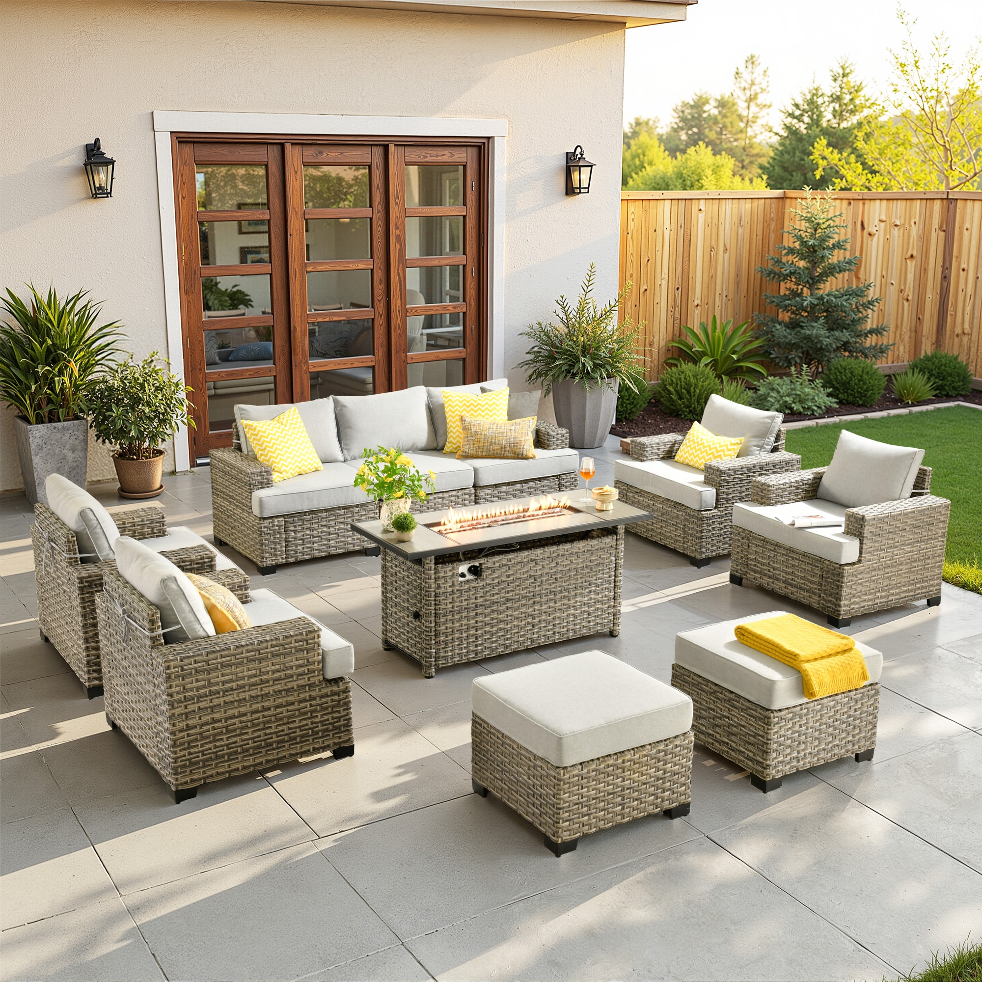 ALTRIGUS 6L-CFP8504-TBS410-AL 10 -Piece Wicker Patio Sofa Conversation Set with Light Gray Cushions