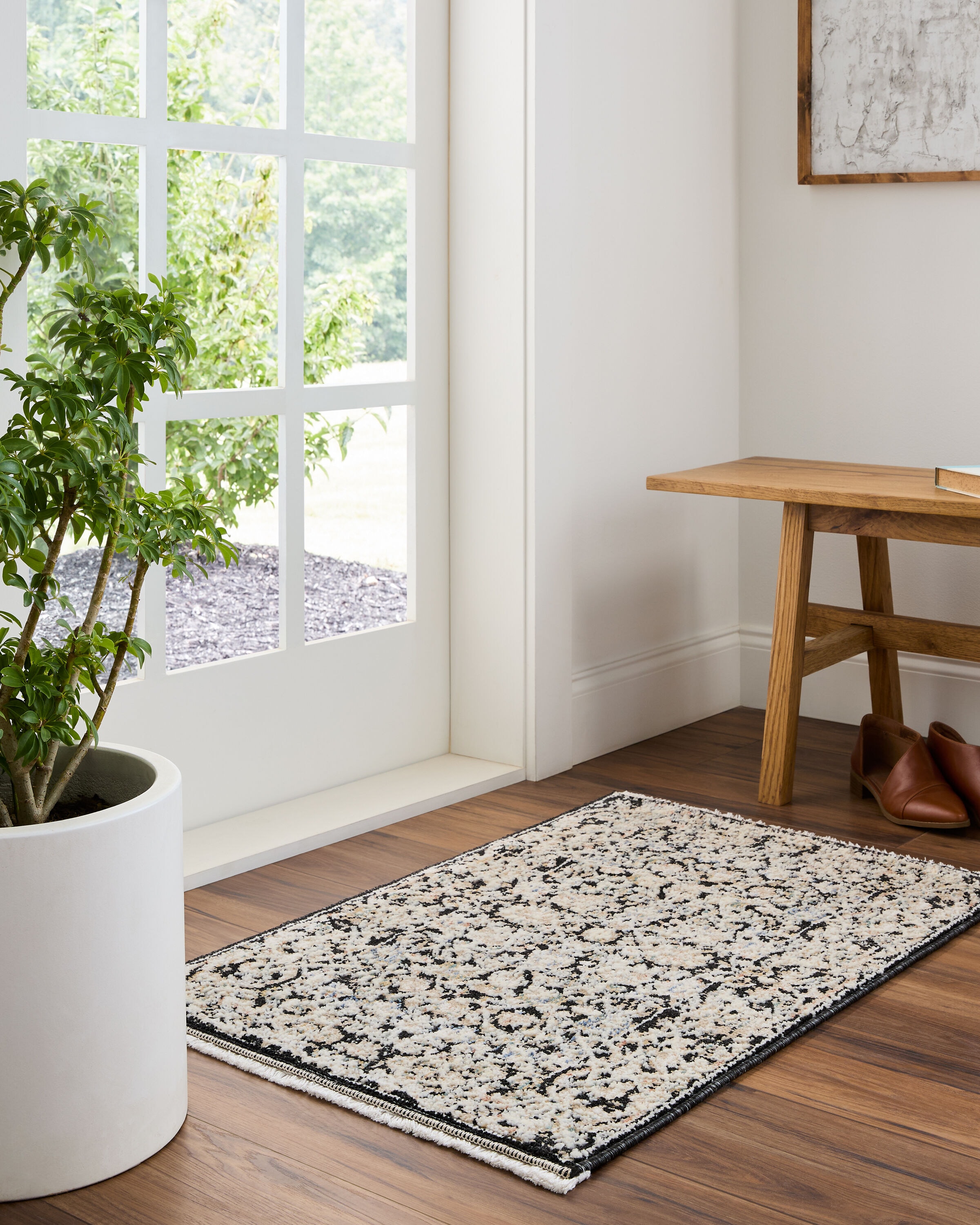 allen + roth 669993 Speckled Obsidian 2 x 3 (ft) Loomed Polyester Black Rectangular Indoor Medallion Persian Area rug