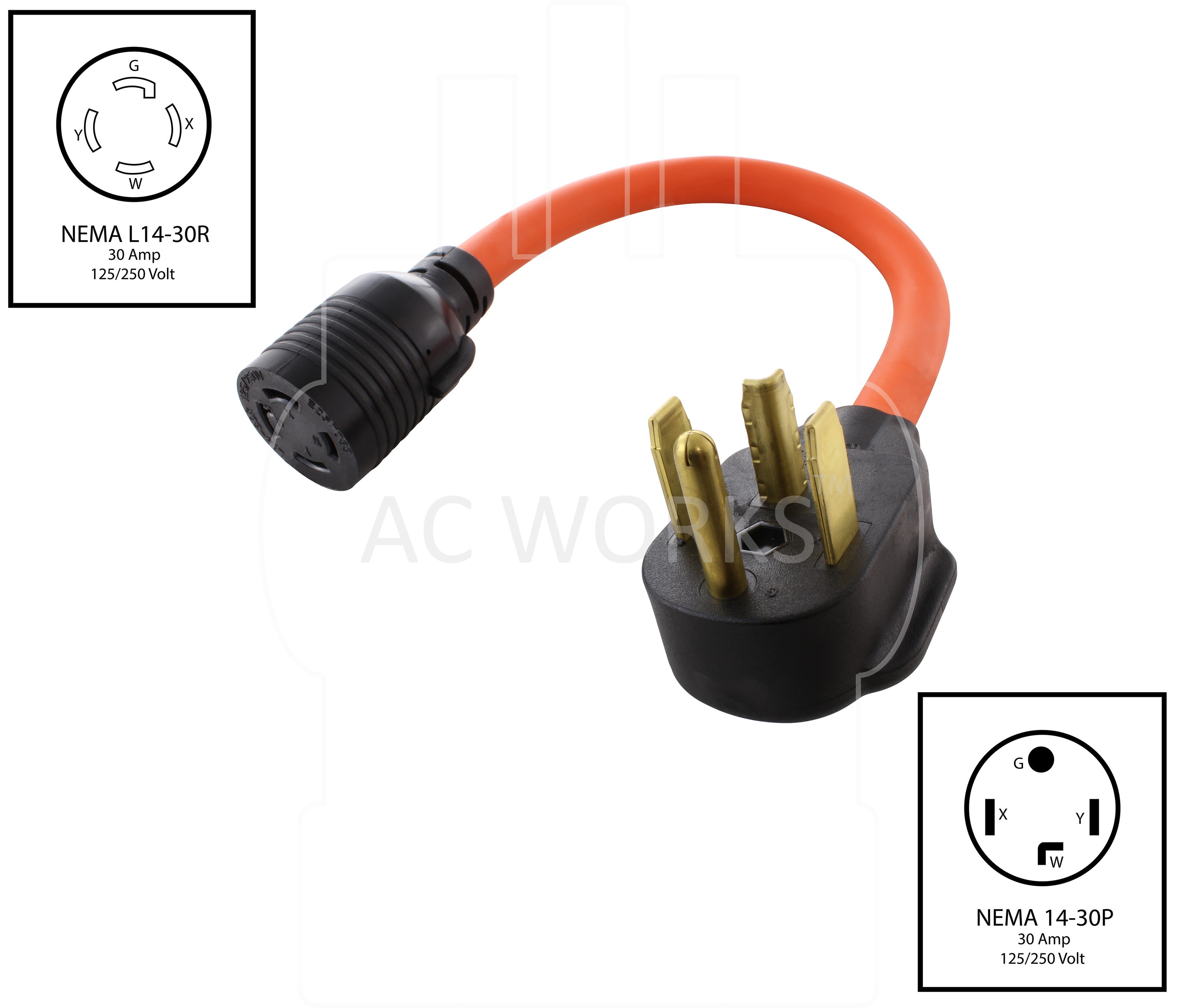 Ac Works 1 5ft Nema 14 30p To Nema L14 30r 30 Amp 4 Wire Single To Single Orange Basic Flexible Adapter In The Adapters Splitters Department At Lowes Com