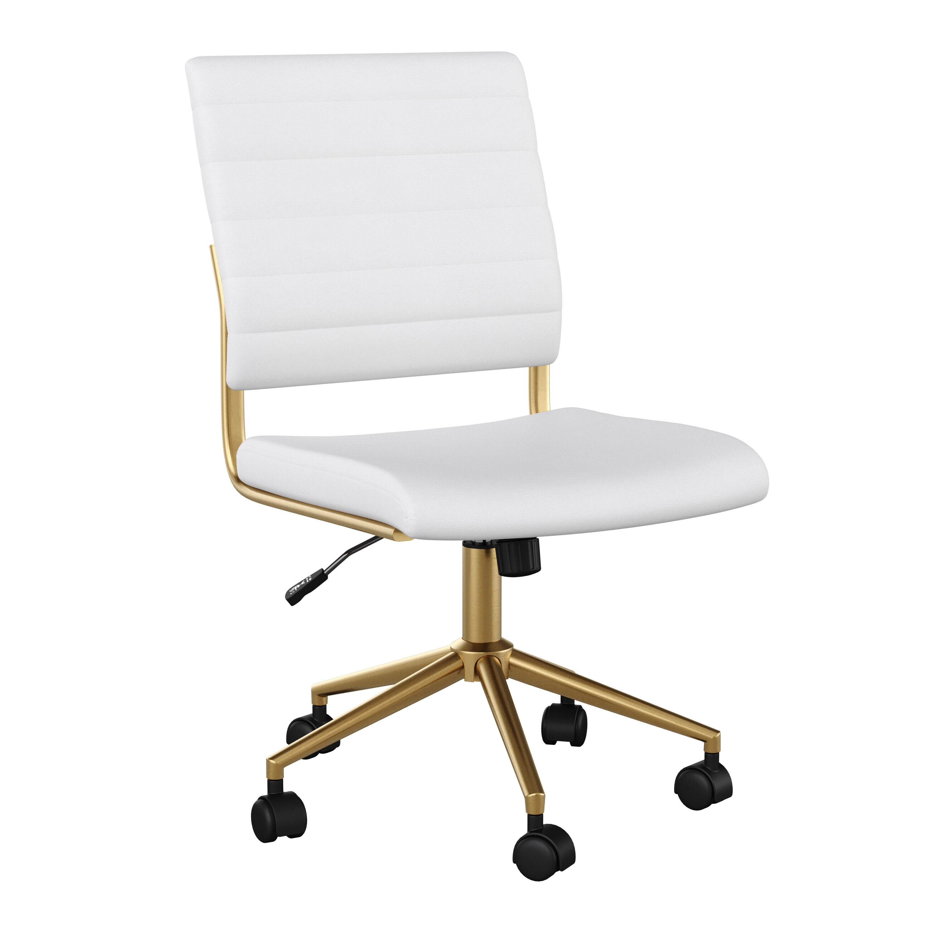 Martha Stewart 196861041556 Ivy White Faux Leather/Polished Brass Contemporary Adjustable Height Swivel Faux Leather Executive Chair