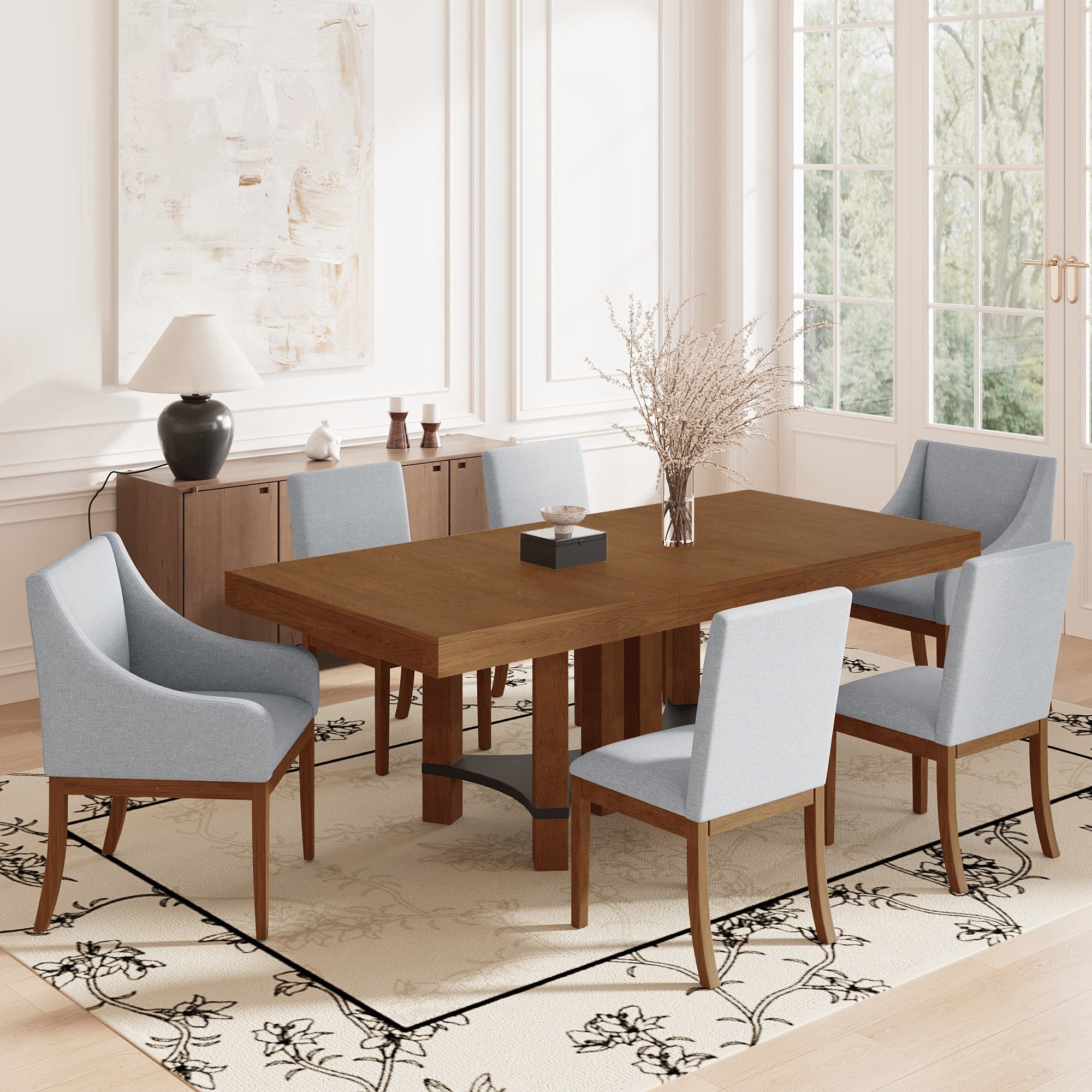 SINOFURN SYA010260GY Brown Rustic Dining Room Set with Rectangular Table ( Seats 6 )