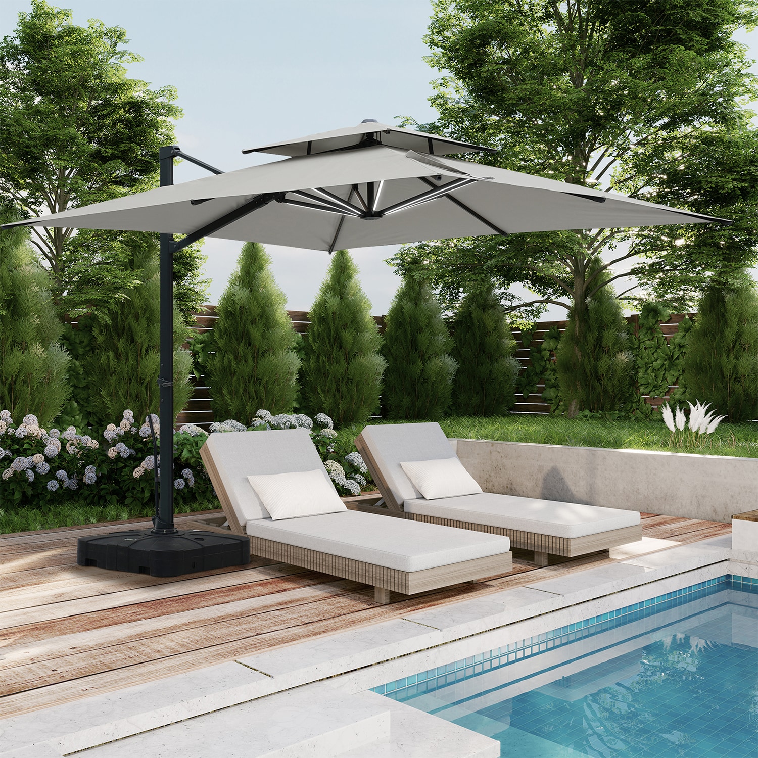 Clihome CL01MYD1010LGY 10 Aluminum Gray Crank Cantilever Patio Umbrella with Lights and