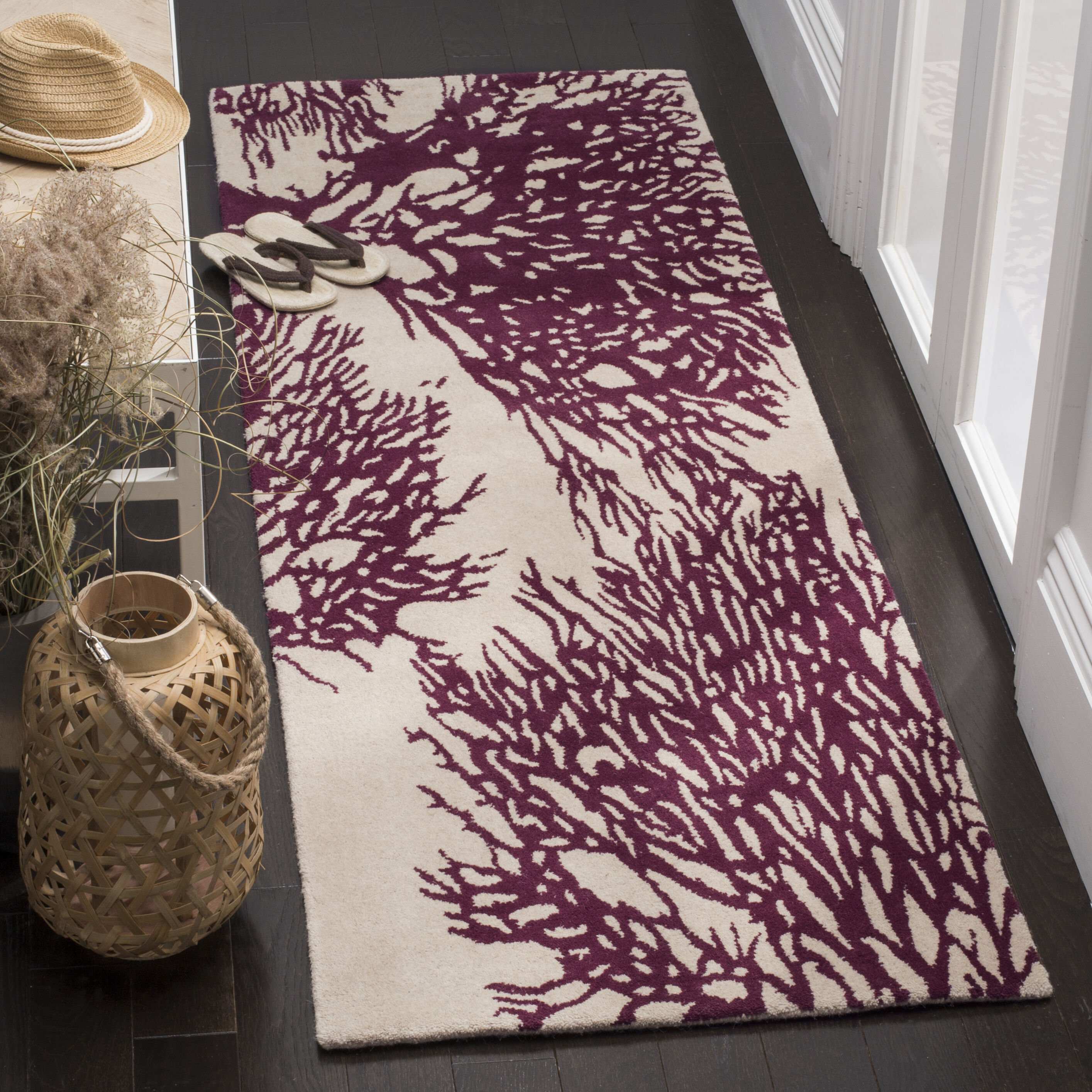 Safavieh 2.3-ft x 7-ft Beige / Purple Indoor Abstract Runner Rug in the ...