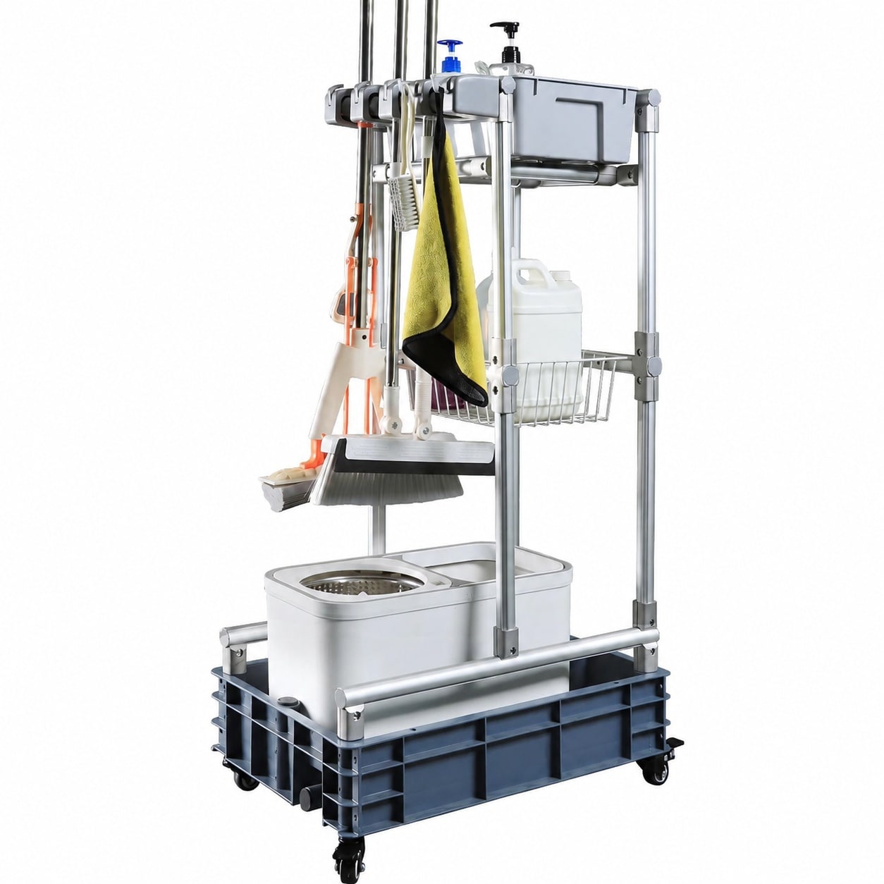 Yichuhaoxi - Rolling Cleaning Cart with Mop and Broom Organizer Convenient Storage Cart for Jani...