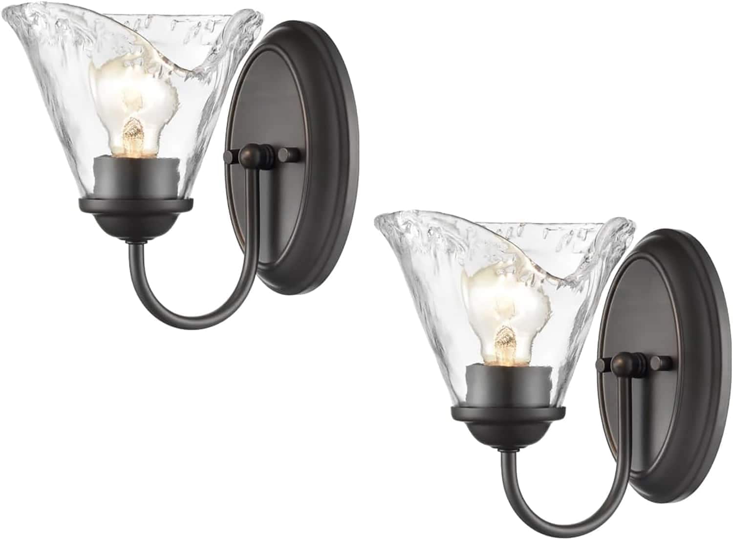 Claxy DX-B3302BU-OB-T-2 Glass 5.91-in W 2 -Light Oil-rubbed Bronze Industrial Wall Sconce