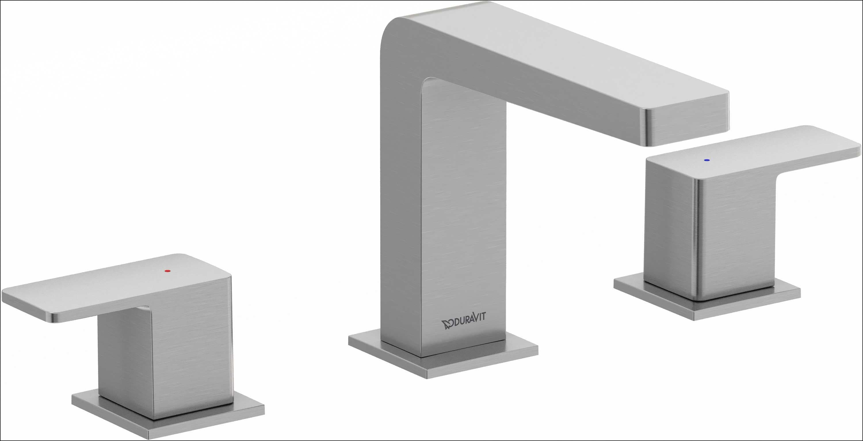 Duravit DS1060005U70 DuraSquare 8 in. Widespread Double Handle Bathroom Faucet with Drain Kit Included in Brushed Nickel