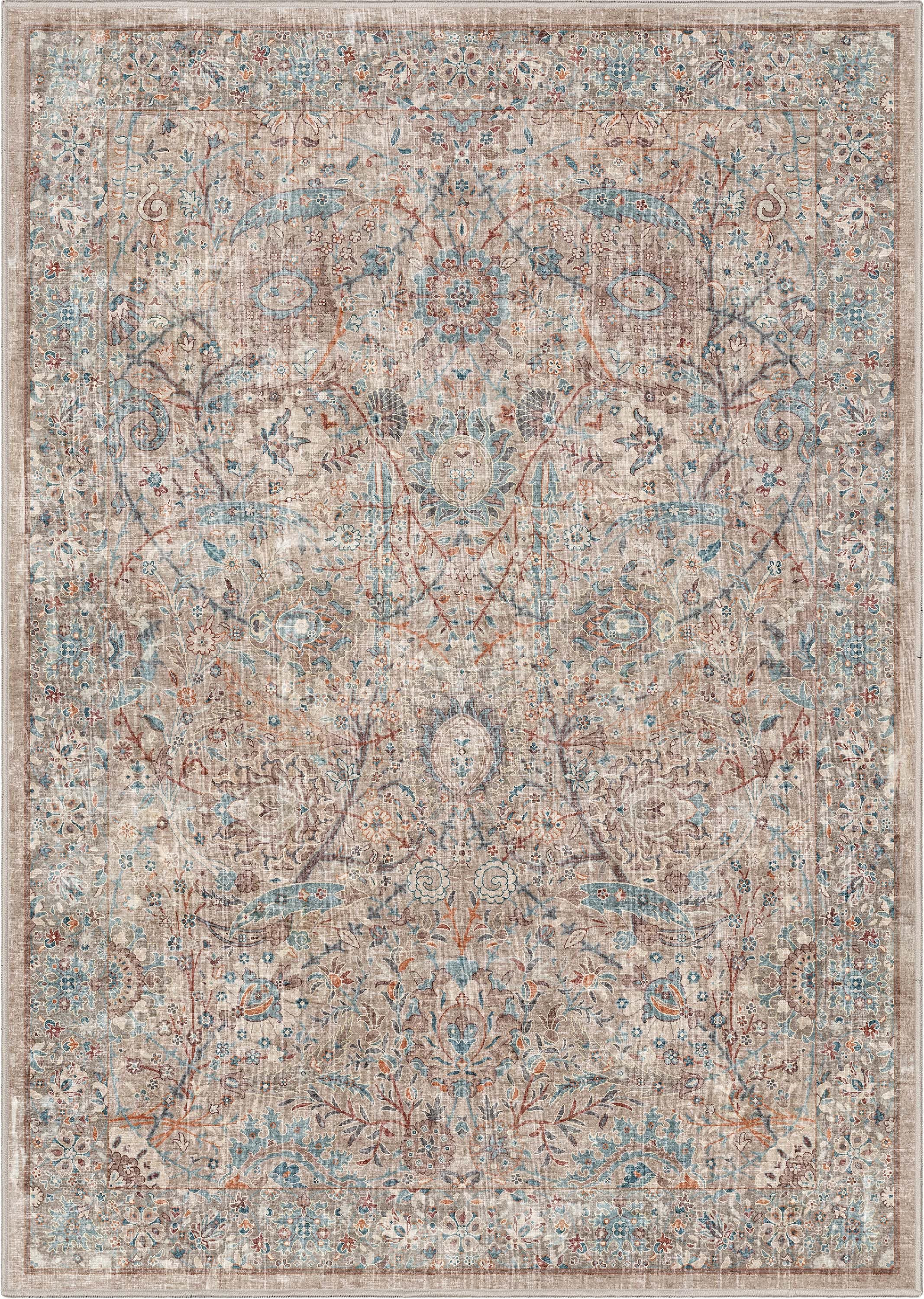 Emilia Vintage Persian Ivory 6' x 9' Washable Chenille Rug