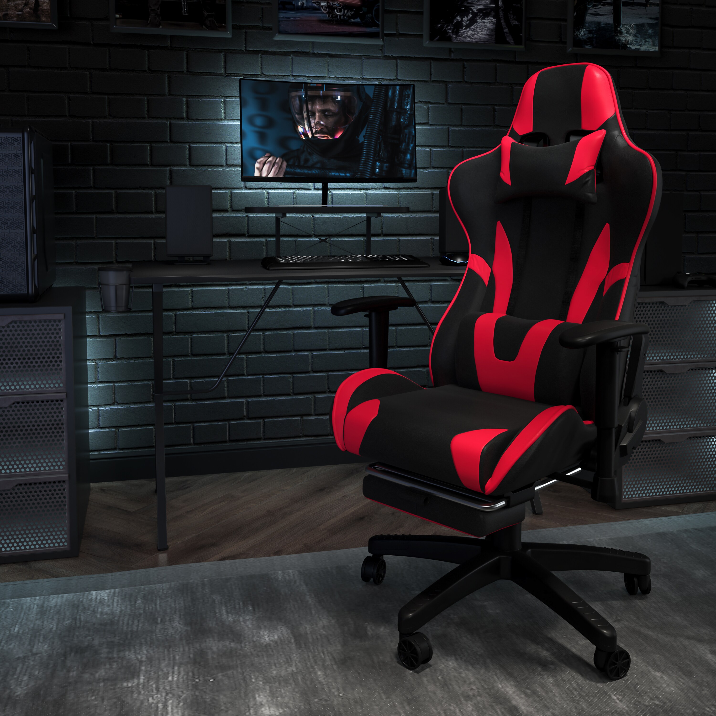 Flash Furniture X30 Red Contemporary Adjustable Height Swivel Faux Leather Gaming  Chair in the Office Chairs department at