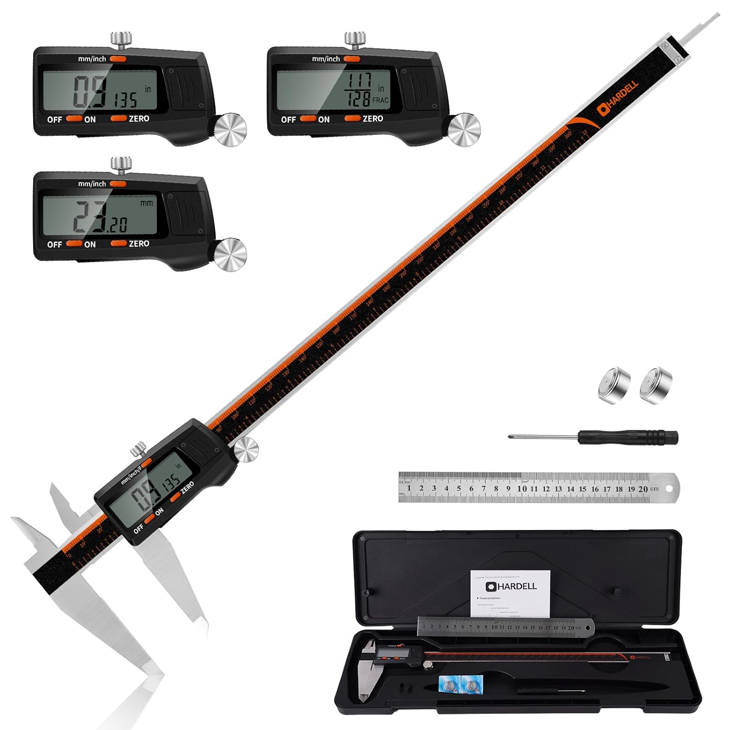 HARDELL B0C9SWFC1C 12 Inch Digital Caliper Measuring Tool with Large LCD Screen Electronic Digital Vernier Caliper Auto Off Feature Inch MM Fraction Conversion for 3D Printing Jewelry Woodworking and Crafting