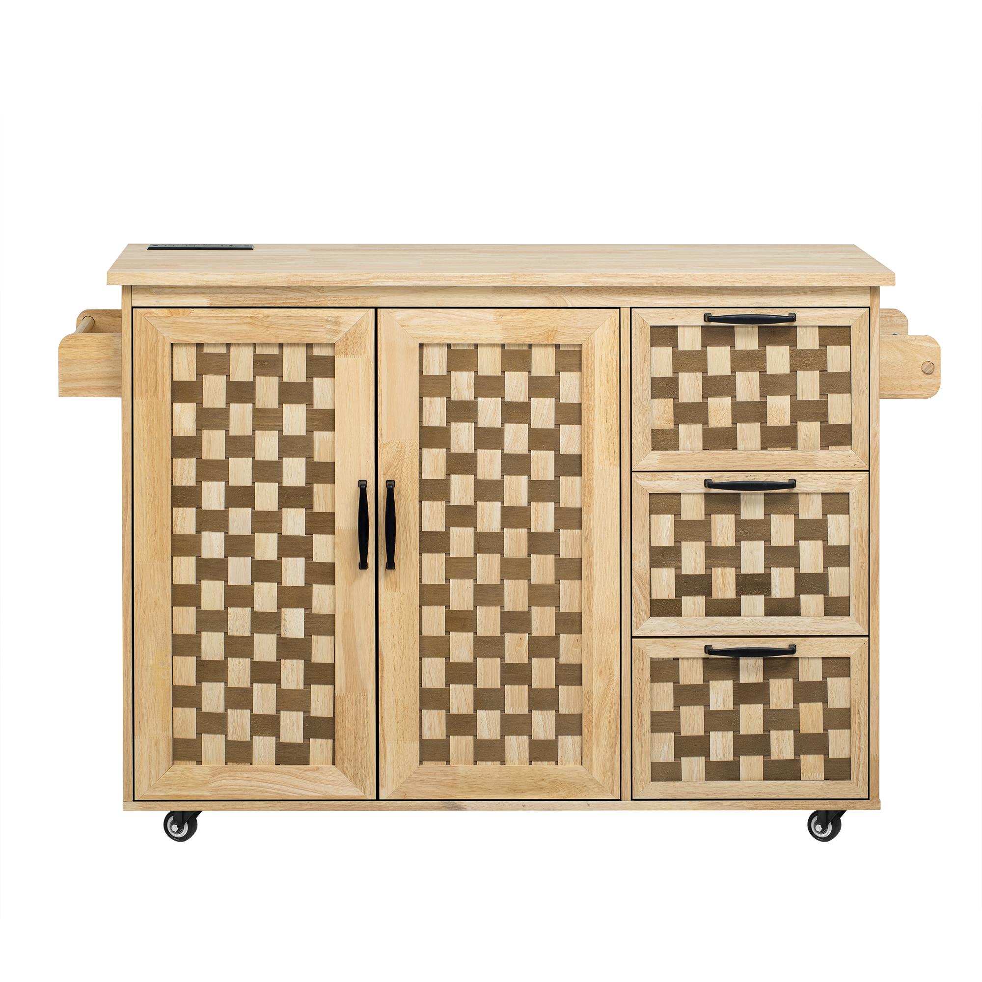 Bayfeve BF-15328Y-IN Brown MDF Base with Wood Rolling Kitchen Island ( 29.5-in x 53.2-in x 36-in )