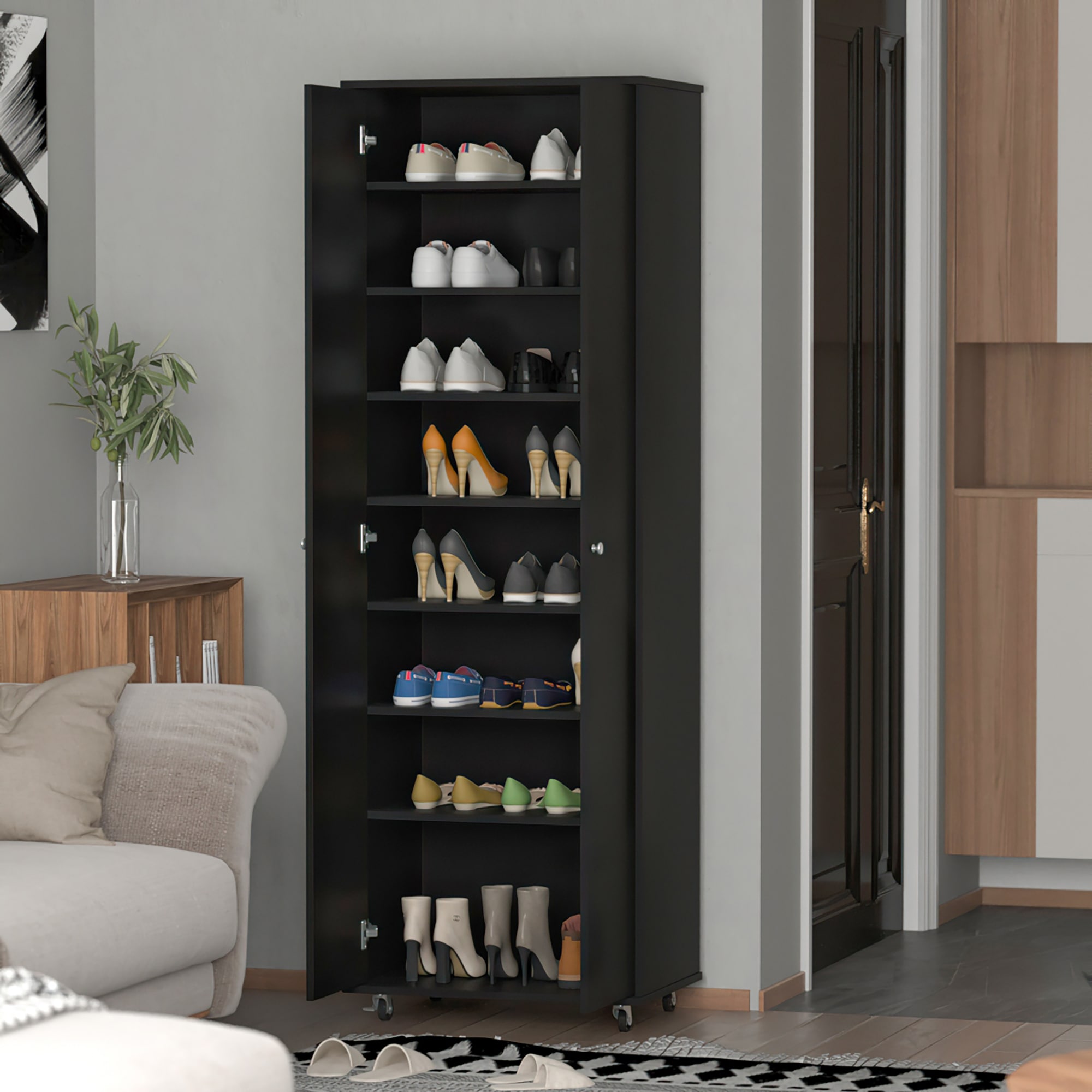 FUFU GAGA 70.9 in H 8 Tier 14 Pair Black Wood Shoe Cabinet in the Shoe Storage department at Lowes