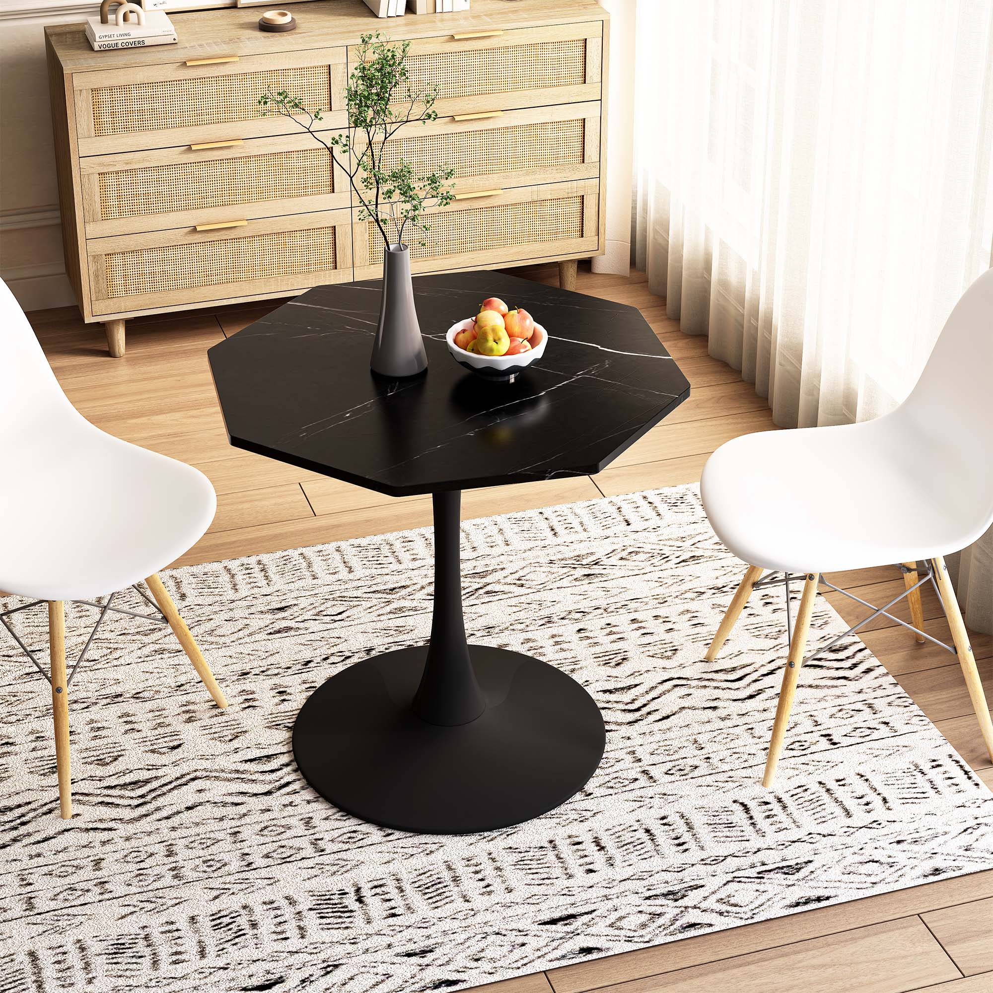 Sunrinx MG11-DT-14 Black Maeble Octagonal Contemporary/Modern Dining Table, MDF with Black Metal Pedestal Base 31.5-in L x 28.74-in H