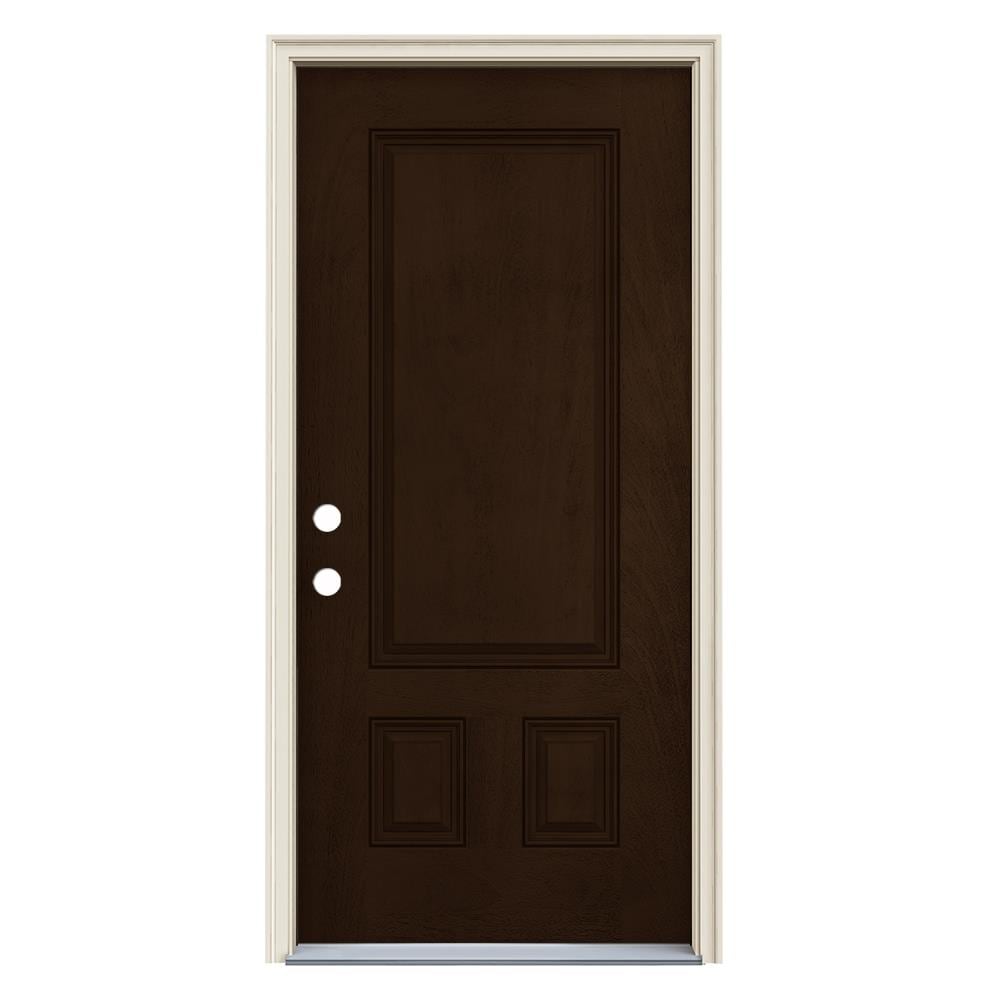 JELD-WEN LOWOLJW231600005 36-in x 80-in x 4-9/16-in Fiberglass No glass Right-hand inswing Espresso Stained Prehung Front Door with Brickmould Insulating core