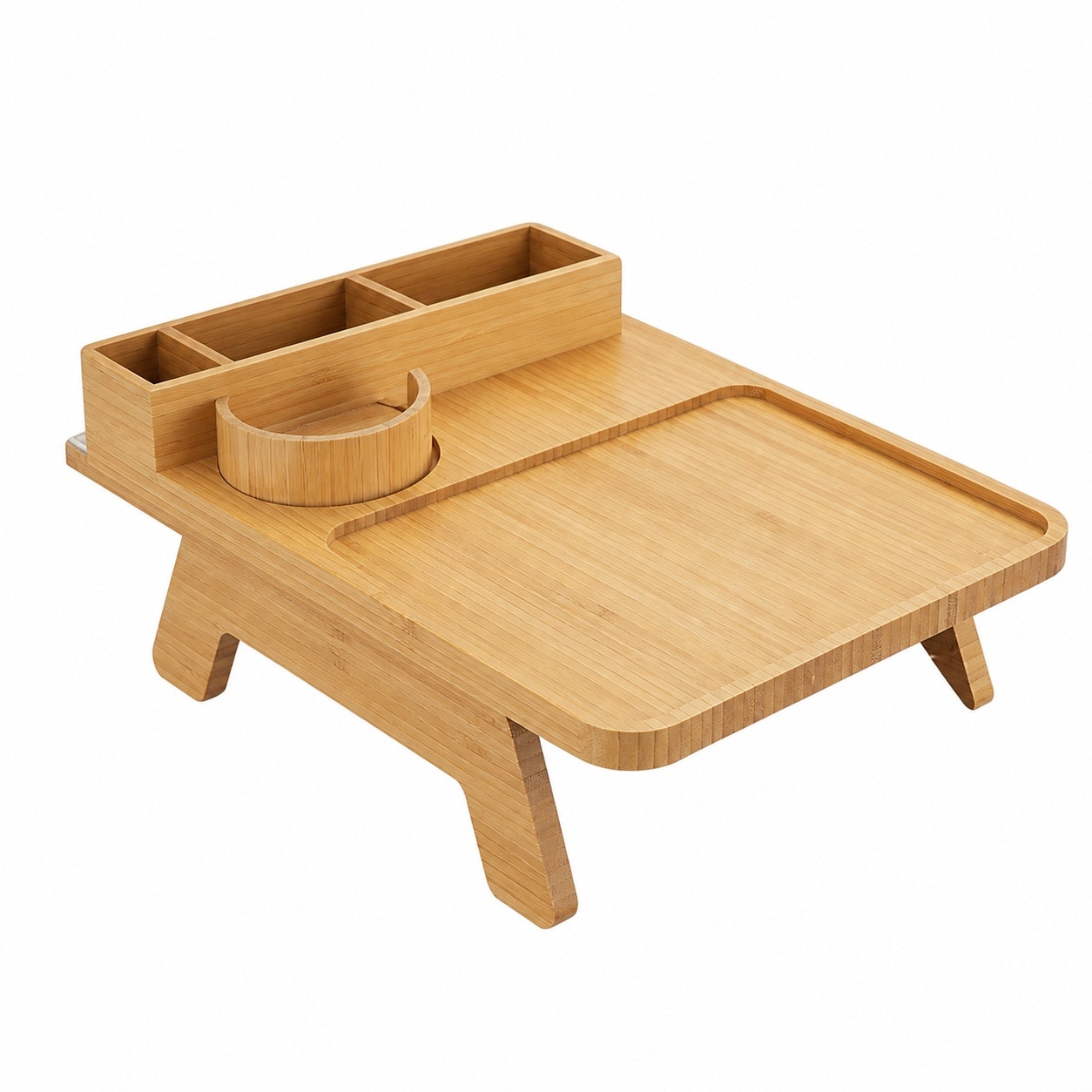 Aoibox  Natural Bamboo Sofa Armrest Tray 16 x 11 in with Cup Holder Phone Slot and Raised Storage Compartment