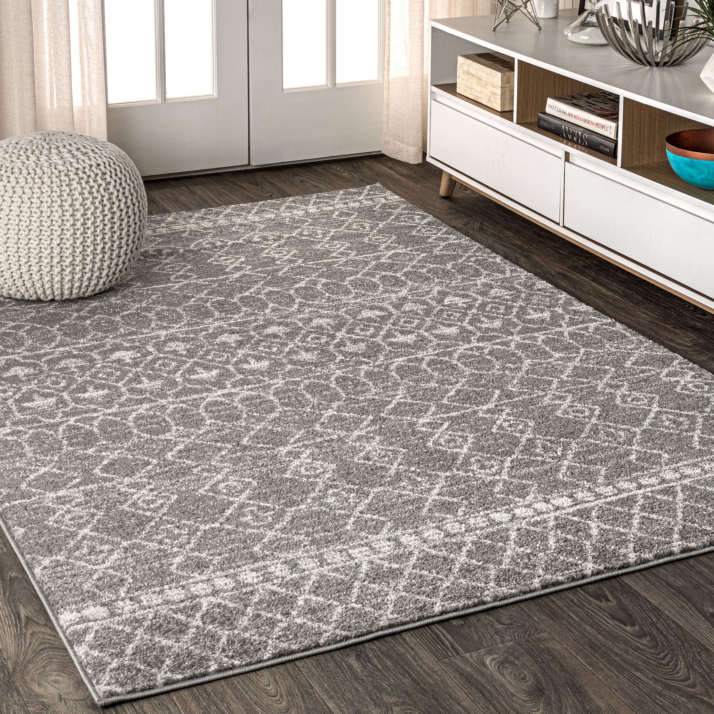 JONATHAN  Y MOH209B-8 Moroccan HYPE Izil Beni Souk 8 x 10 (ft) Loomed Polypropylene Gray/Cream Rectangular Indoor Trellis Bohemian/Eclectic Area rug