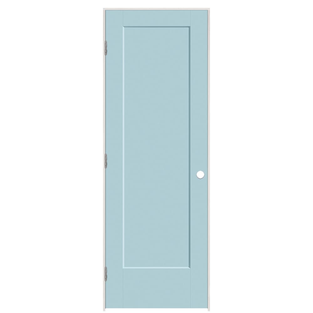 Masonite 895875 28-in x 80-in Sea Mist Solid core 1-panel square Right hand Smooth Prefinished Molded composite Flat Jamb Single Prehung Interior Door