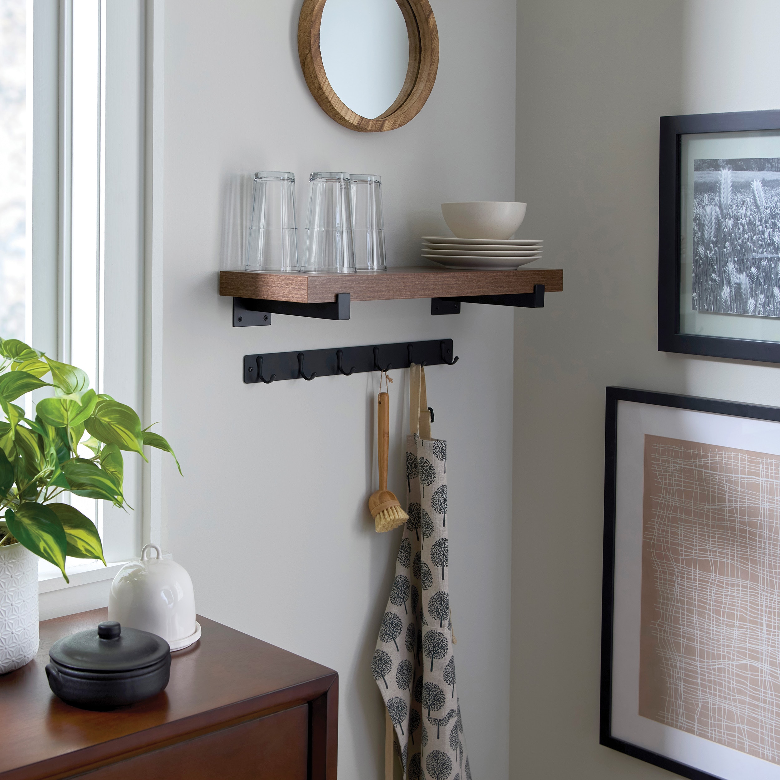 allen + roth  Entry Way Storage 24-in Dark Oak Board with Brackets & Key Hook Collection