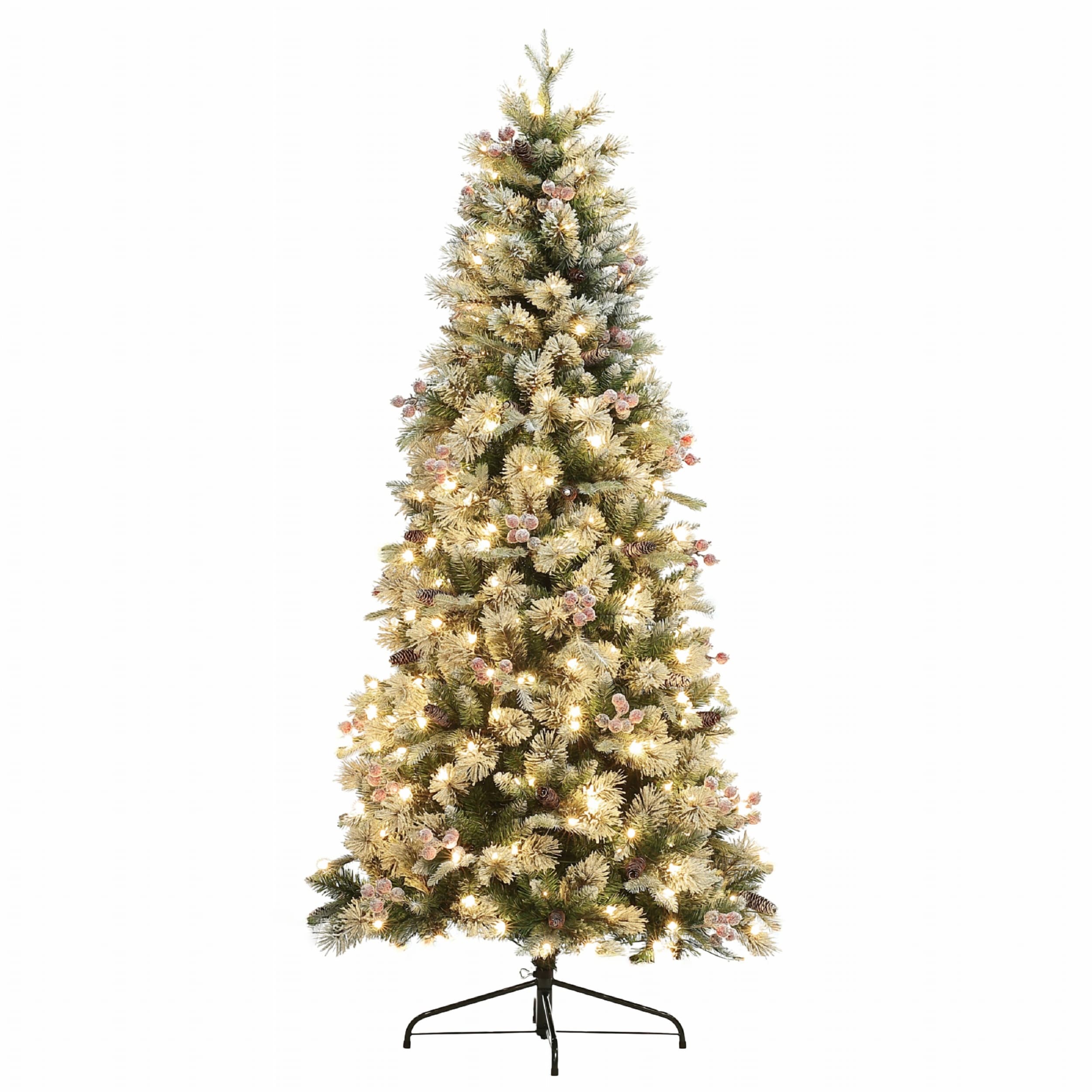 LuxenHome WHAP1800 6.5-ft Pine Pre-lit Flocked Artificial Christmas Tree with Clear LED Lights