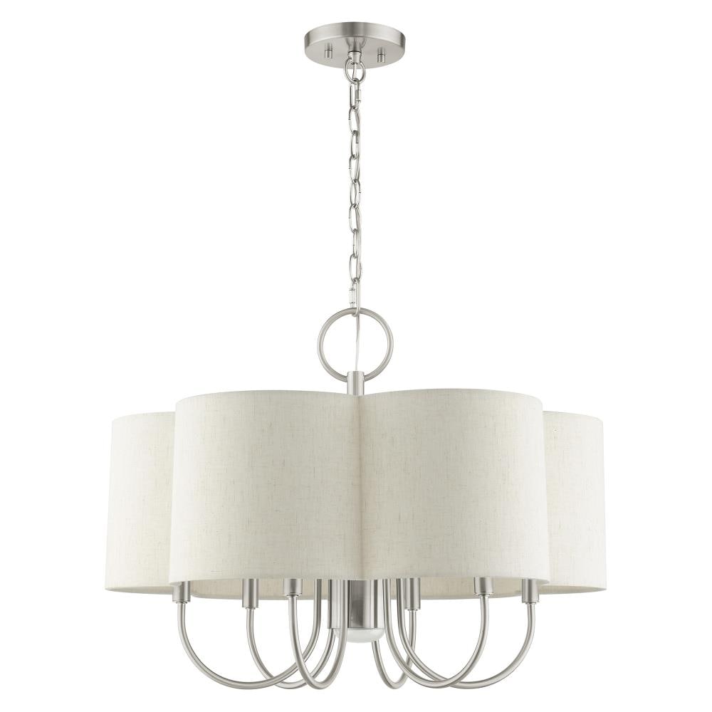 Brushed Nickel 24" Drum Chandelier with Oatmeal Shade