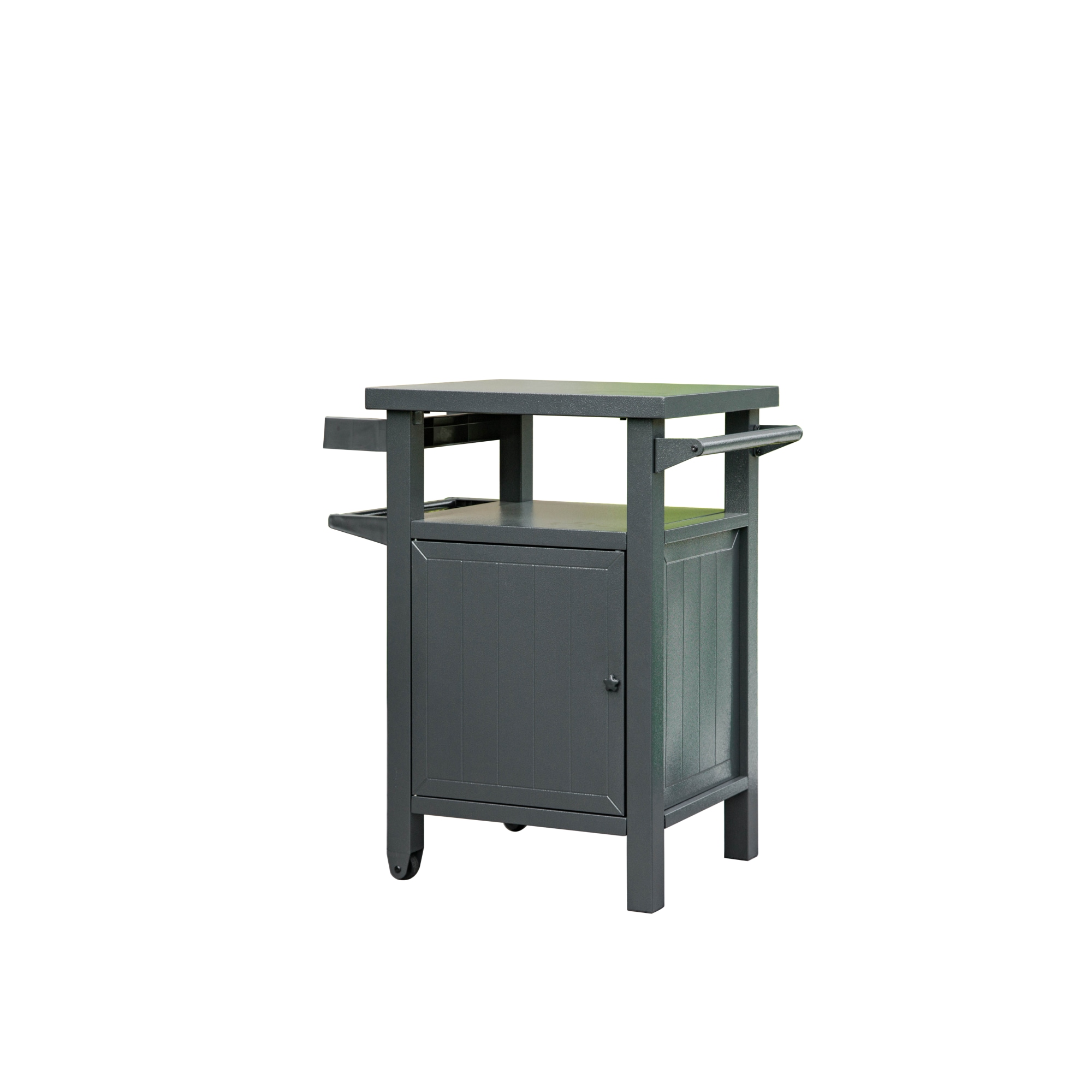 Tatayosi P-DJ-P170278 Grey Metal Outdoor Grill Carts with Storage and Wheels for BBQ Deck Patio and Backyard