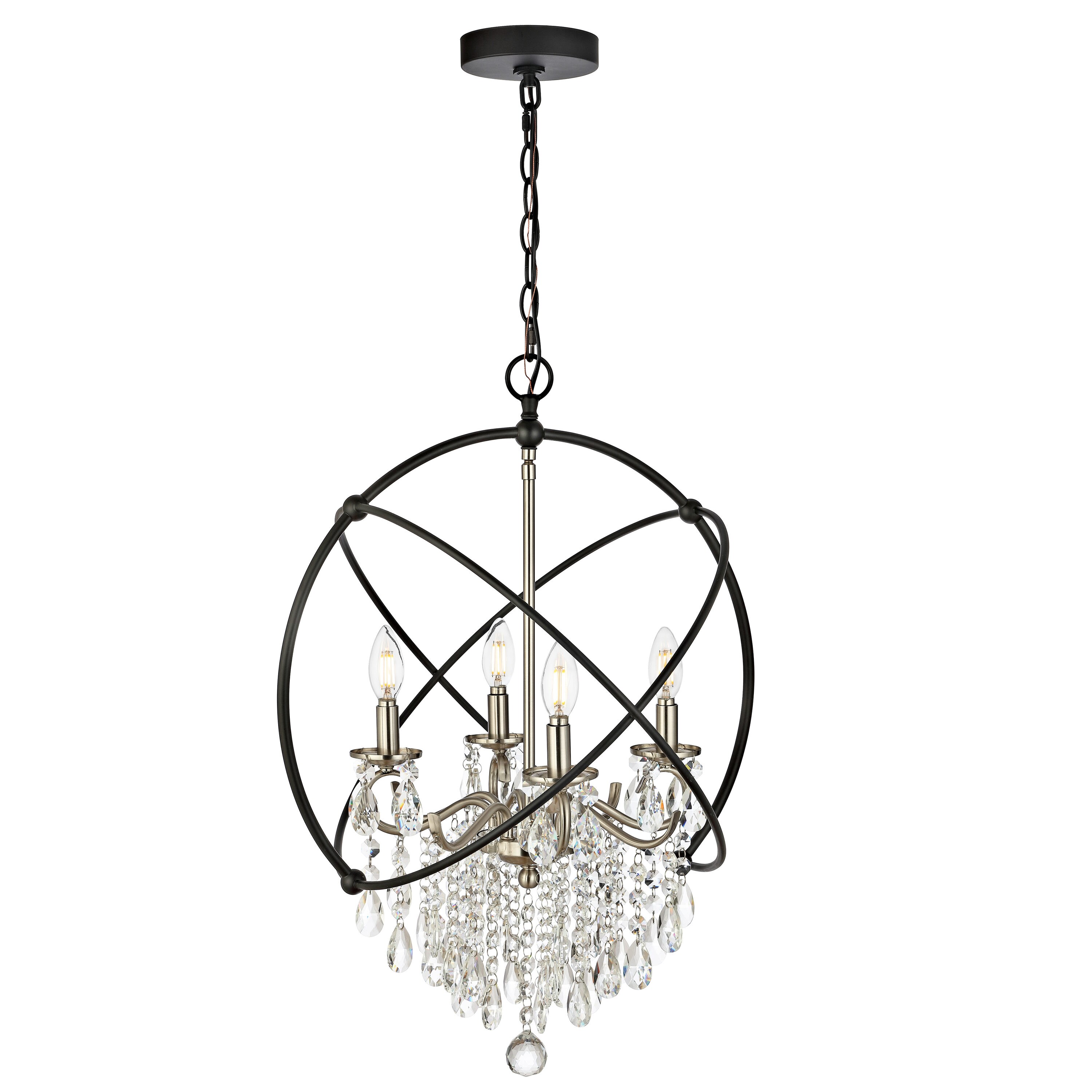 Safavieh PND4101A Sabina 4-Light Nickel/Black Glam Orb LED Hanging Pendant Light